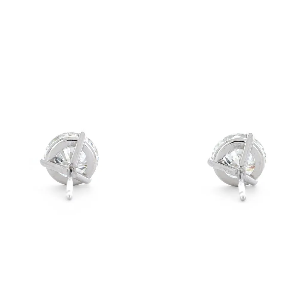 2.46ctw Round Diamond Studs, 3 Prong - 14K White Gold