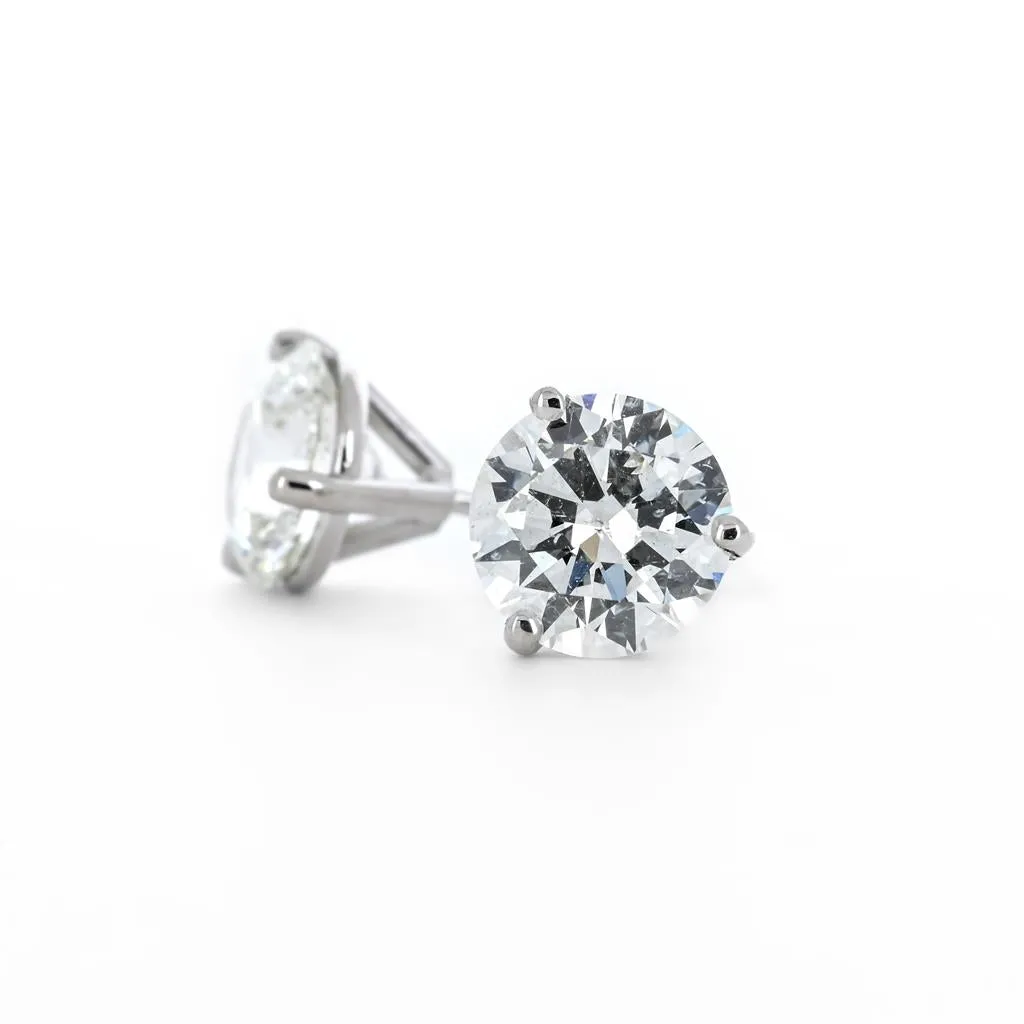 2.46ctw Round Diamond Studs, 3 Prong - 14K White Gold