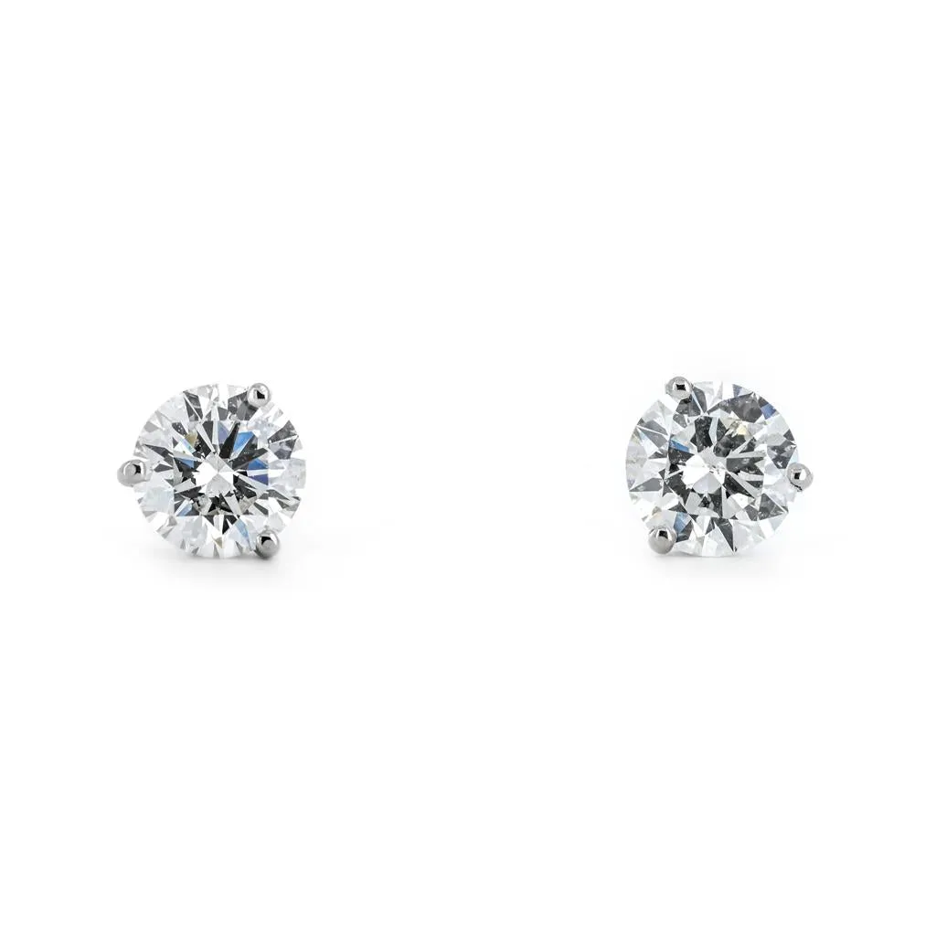 2.46ctw Round Diamond Studs, 3 Prong - 14K White Gold