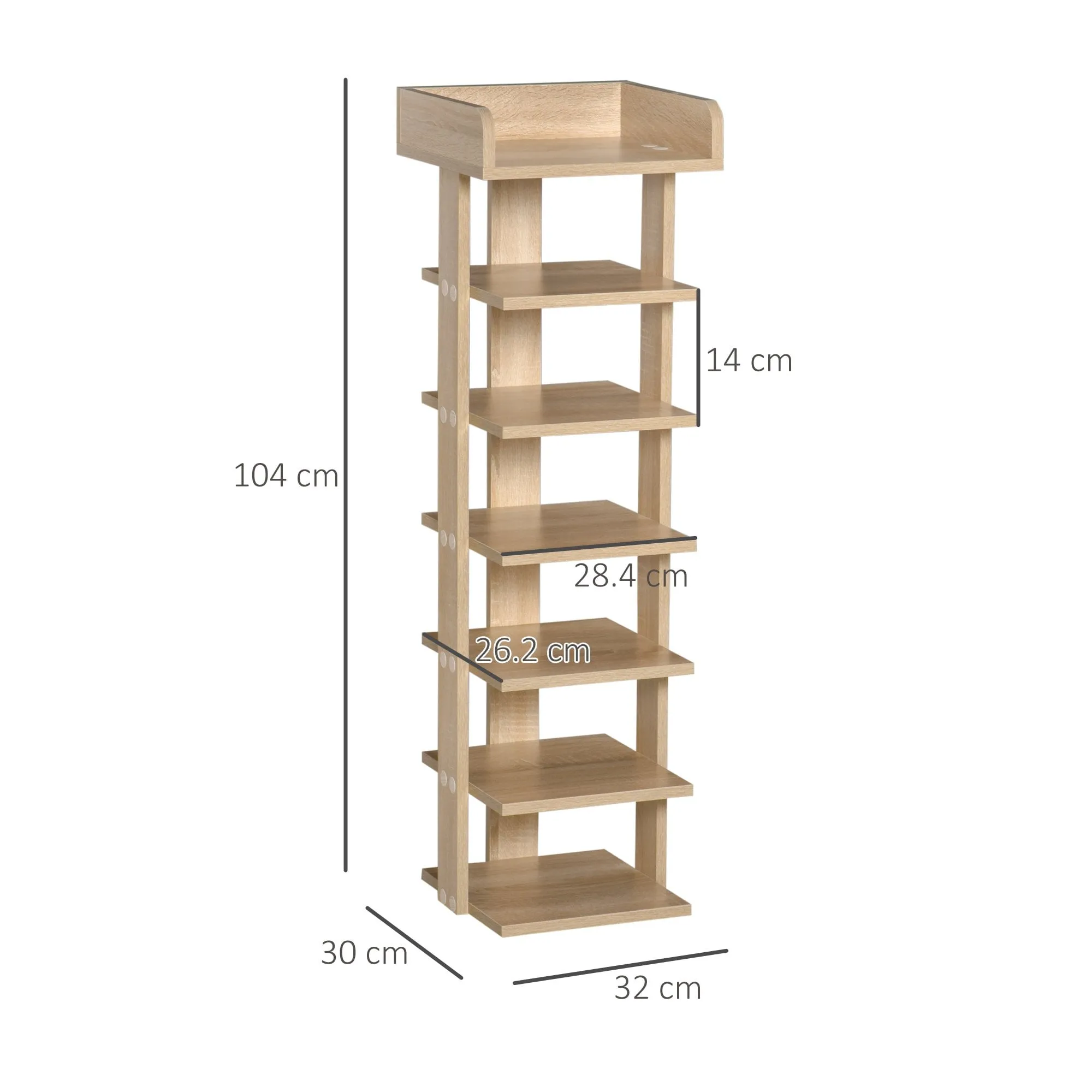 7 Tier Shoe Rack Organizer Storage Shelf Wooden Display Cabinet for Entryway Living Room Bedroom Oak Entrance