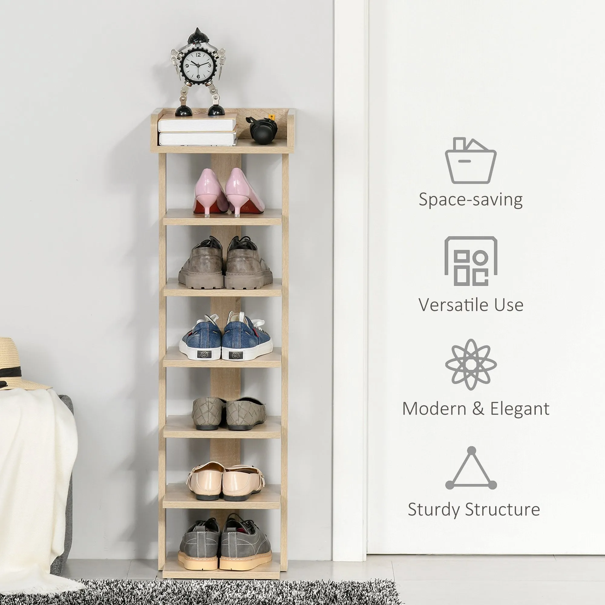 7 Tier Shoe Rack Organizer Storage Shelf Wooden Display Cabinet for Entryway Living Room Bedroom Oak Entrance