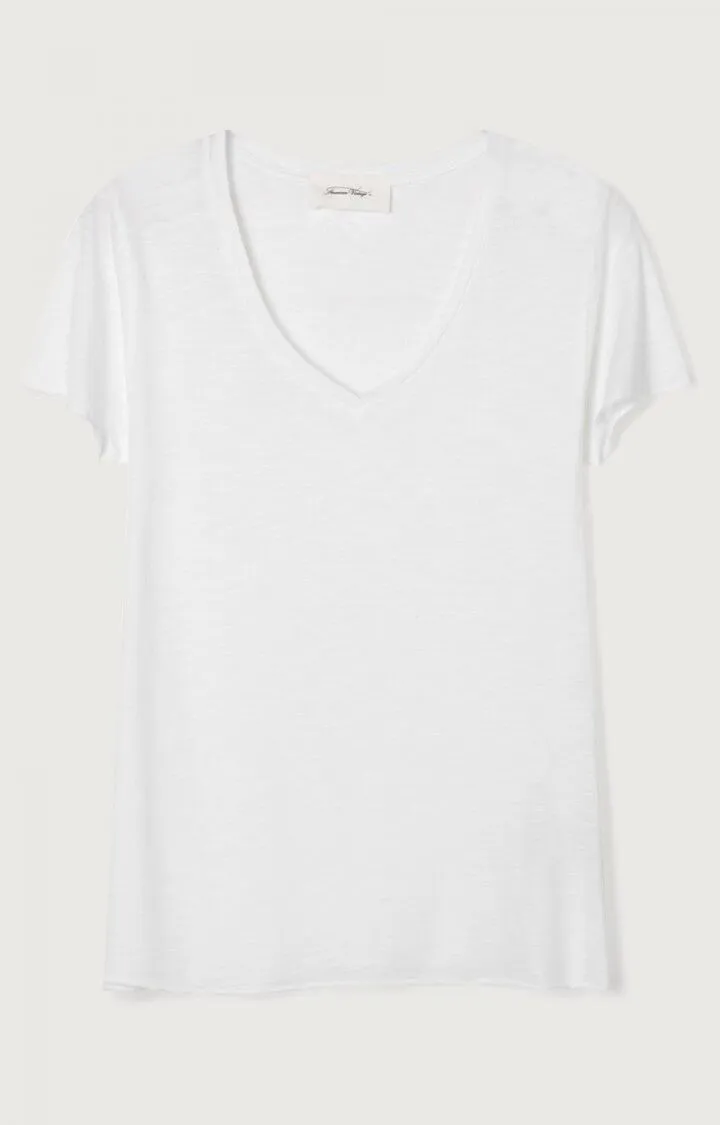 American Vintage V Collar Jacksonville Short Sleeve Tee in Crisp  White