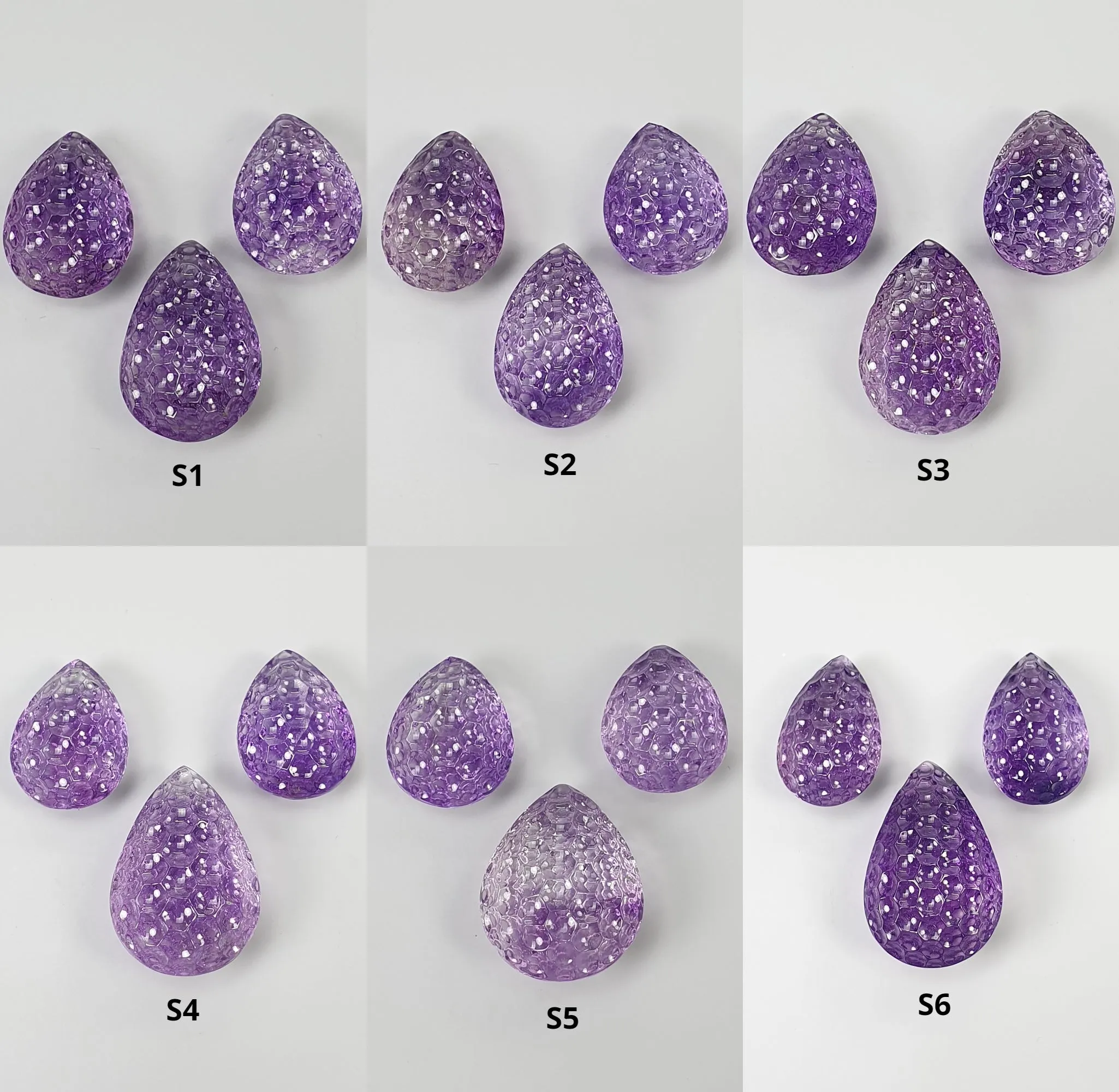 Amethyst Gemstone Carving : Natural Untreated Purple Amethyst Both Side Hand Carved Pear Shape 3pcs Set