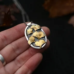 Autumn Creek X- Sterling Silver, Gold and Resin Ginkgo Leaf Necklace