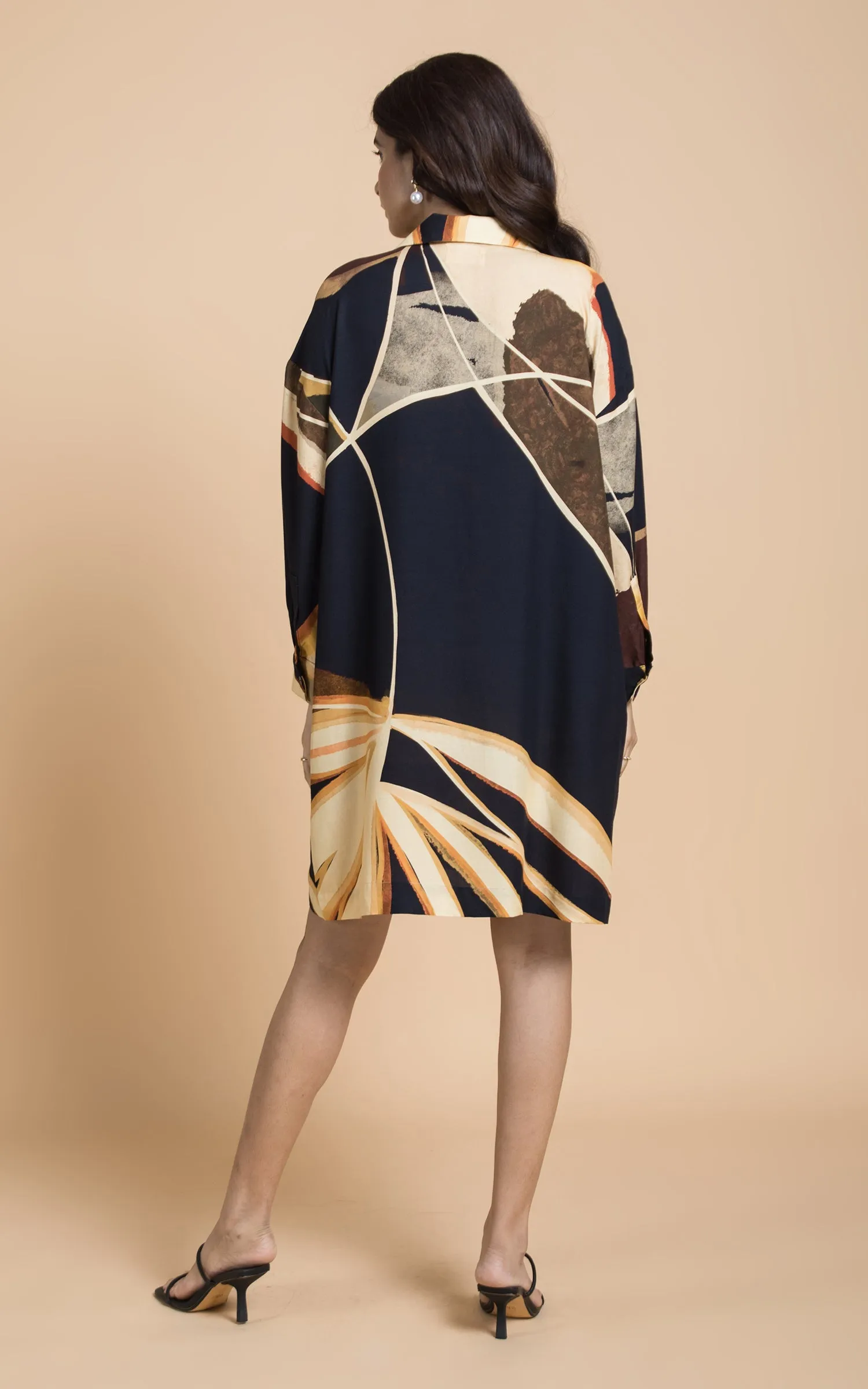 Black & Beige Abstract Printed Shift Dress