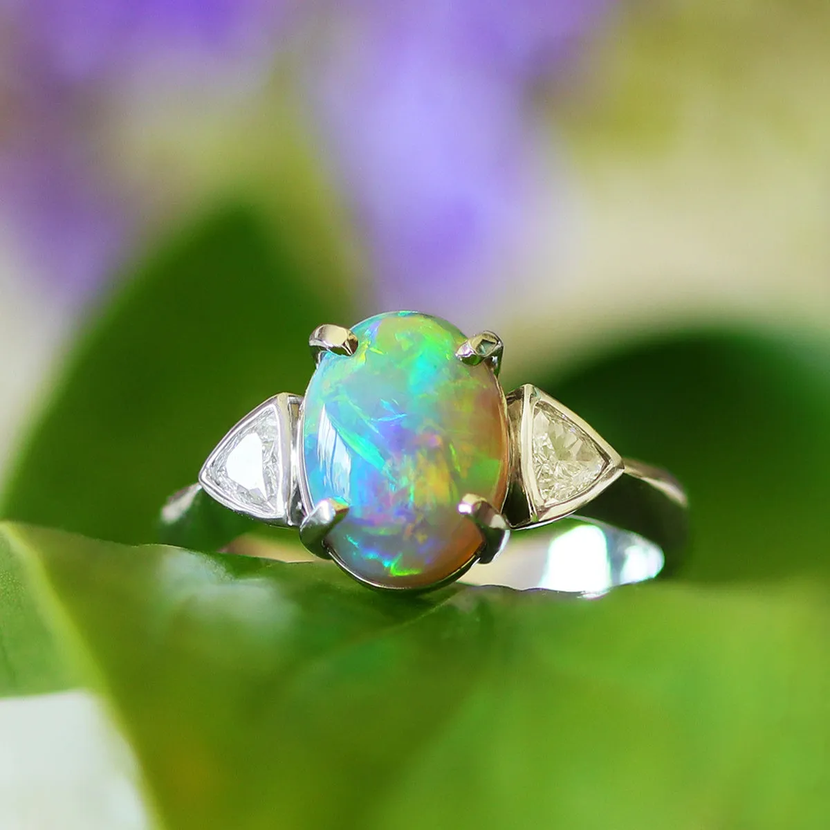 Black Opal, Diamond & Platinum Ring