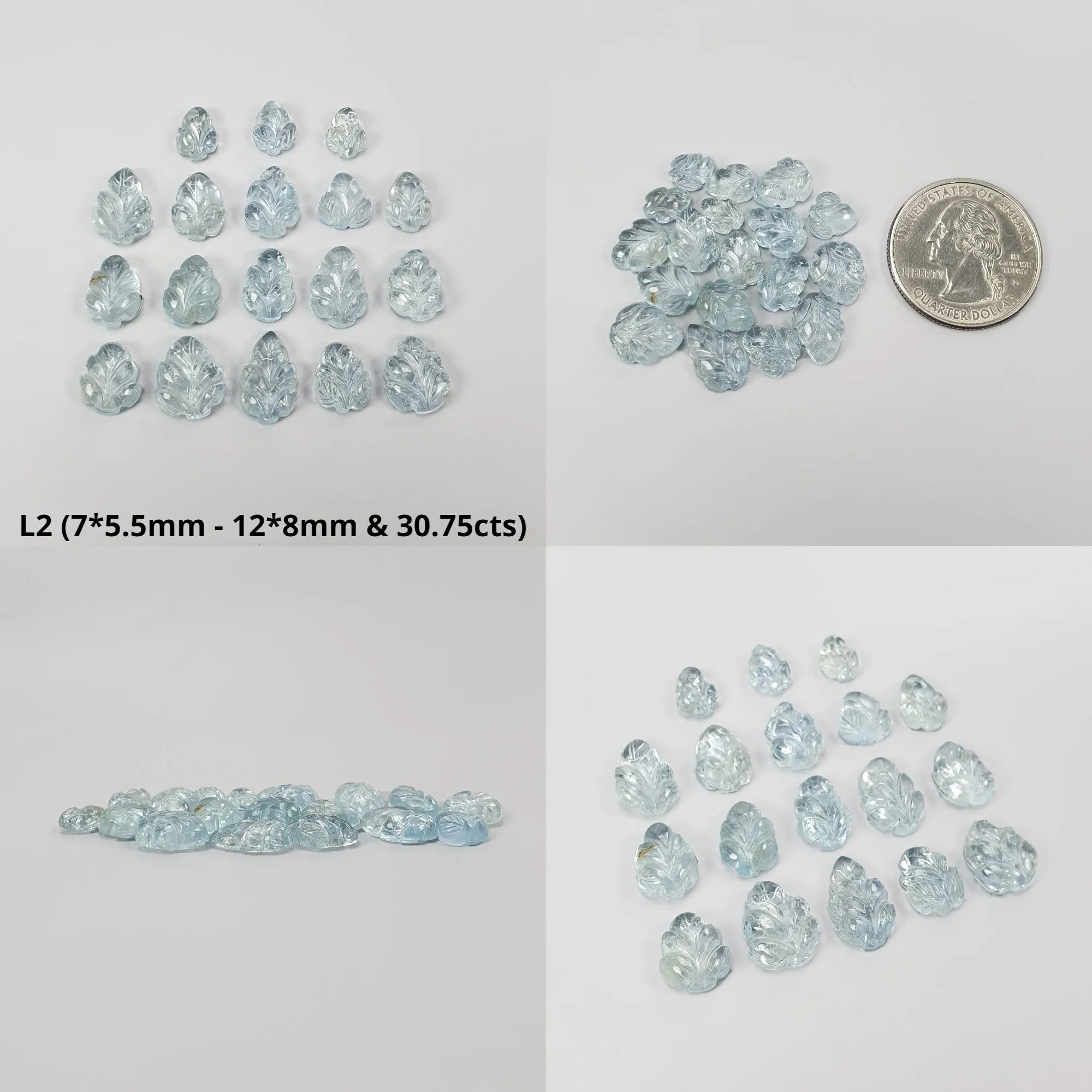 BLUE AQUAMARINE Gemstone Carving  : Natural Untreated Unheated Aquamarine Hand Carved Leaves Lots