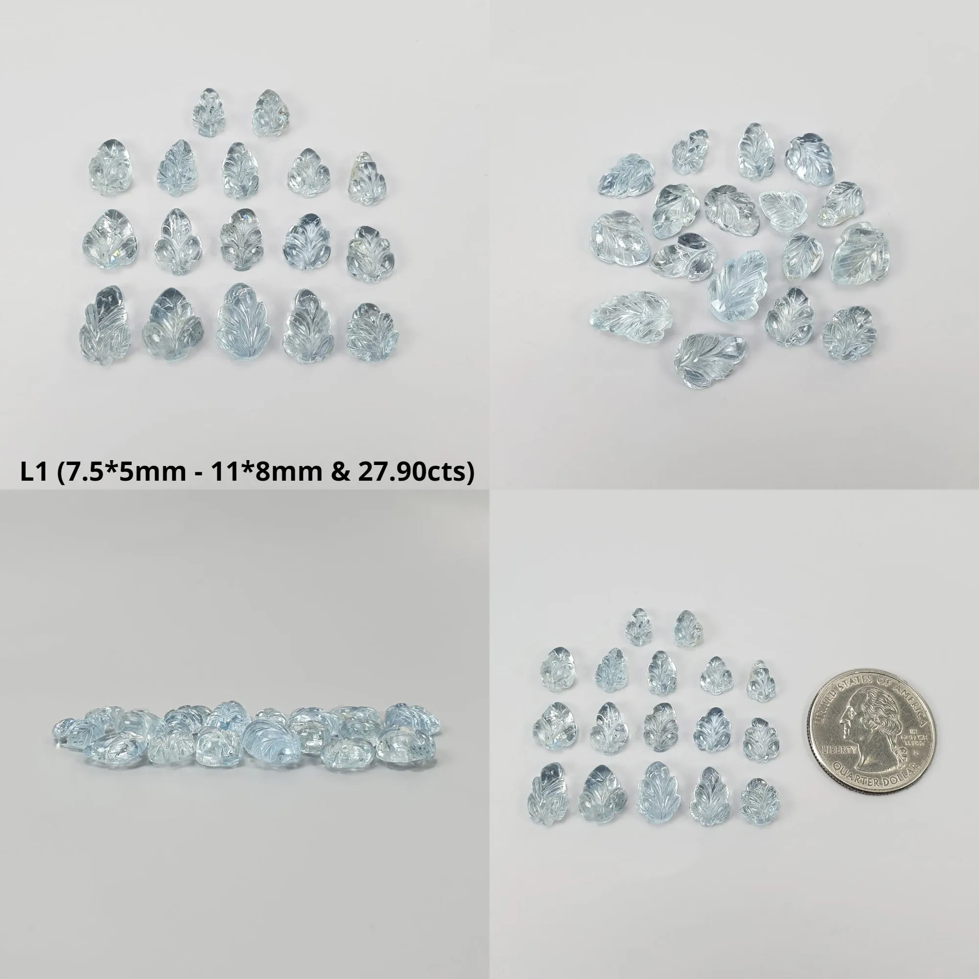 BLUE AQUAMARINE Gemstone Carving  : Natural Untreated Unheated Aquamarine Hand Carved Leaves Lots