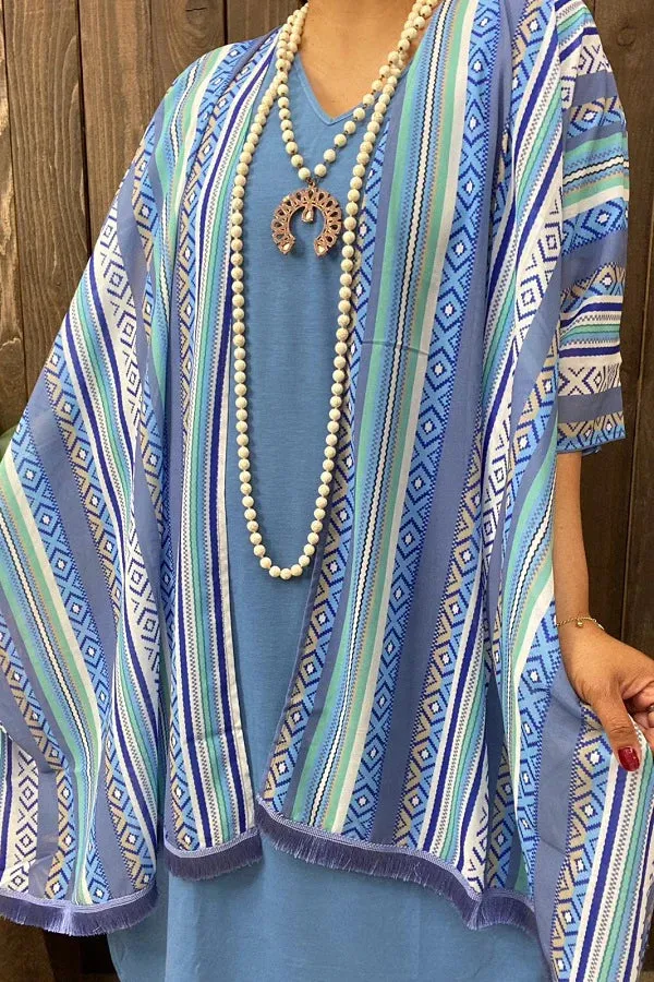 Blue Tribal poncho shawl