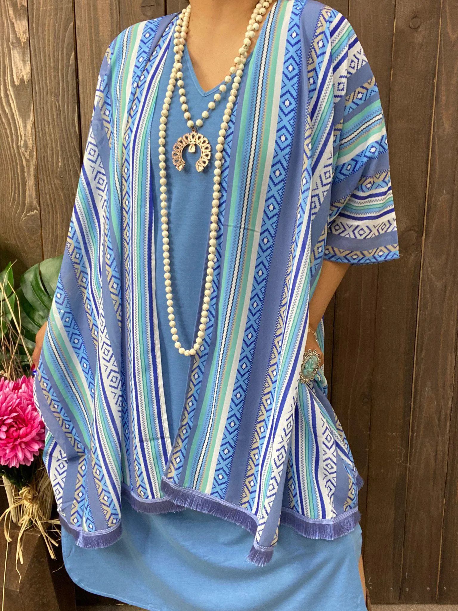 Blue Tribal poncho shawl