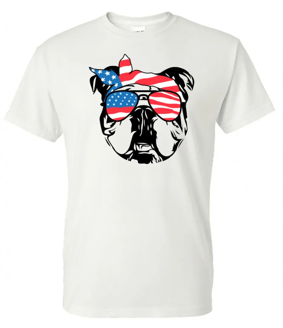 Bulldog with Flag Bandana & Glasses Tee