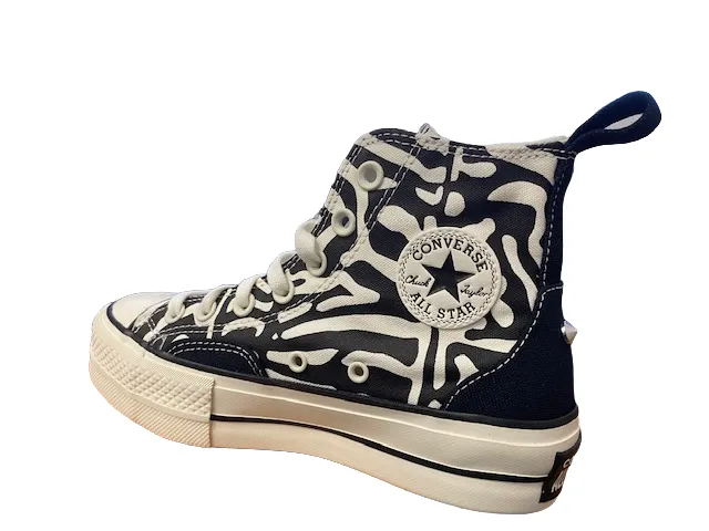 Converse Chuck Taylor All Star Lift HI women's high wedge sneaker shoe A03713C black beige