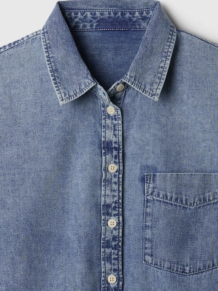 Cropped Denim Shirt with Washwell