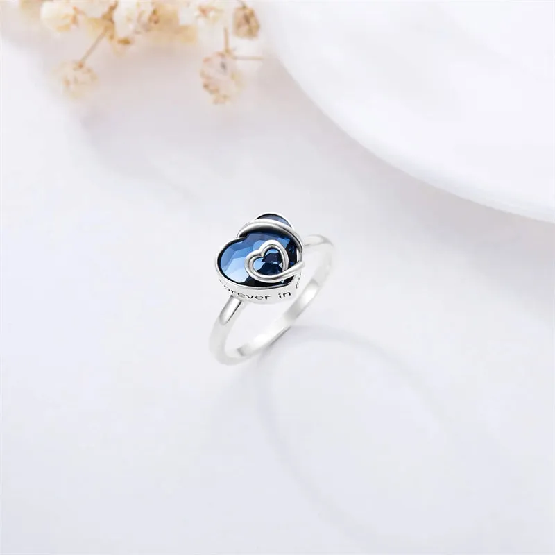 Crystal Heart Cremation Urn Ring Holds Loved Ones Ashes Always in My Heart Sterling Silver Urn Ring for Ashes for Women