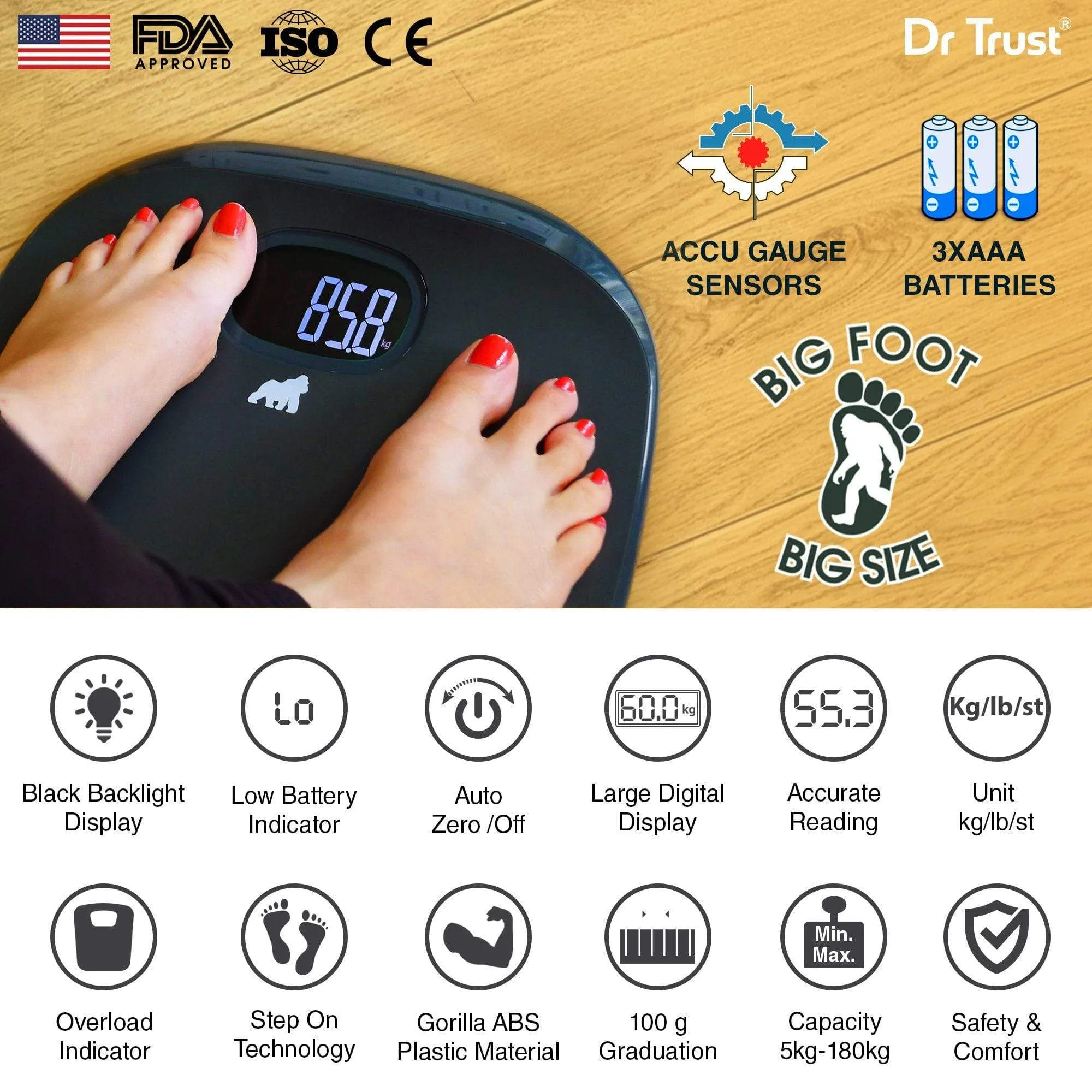 Dr Trust USA ABS Absolute Personal Scale (Grey) Weighing Machine