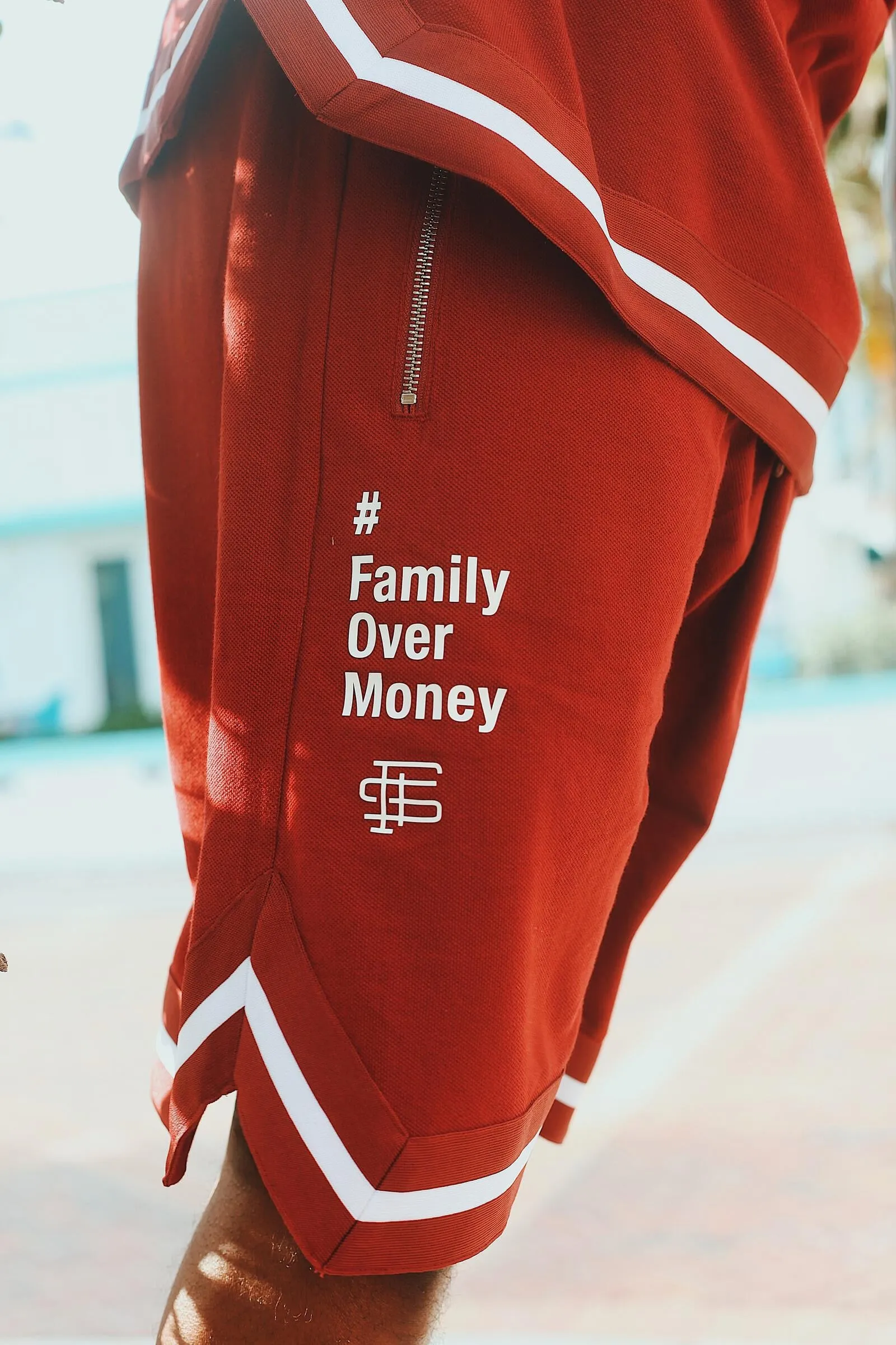 Fly Supply Family Over Money Pique Shorts in Burgundy