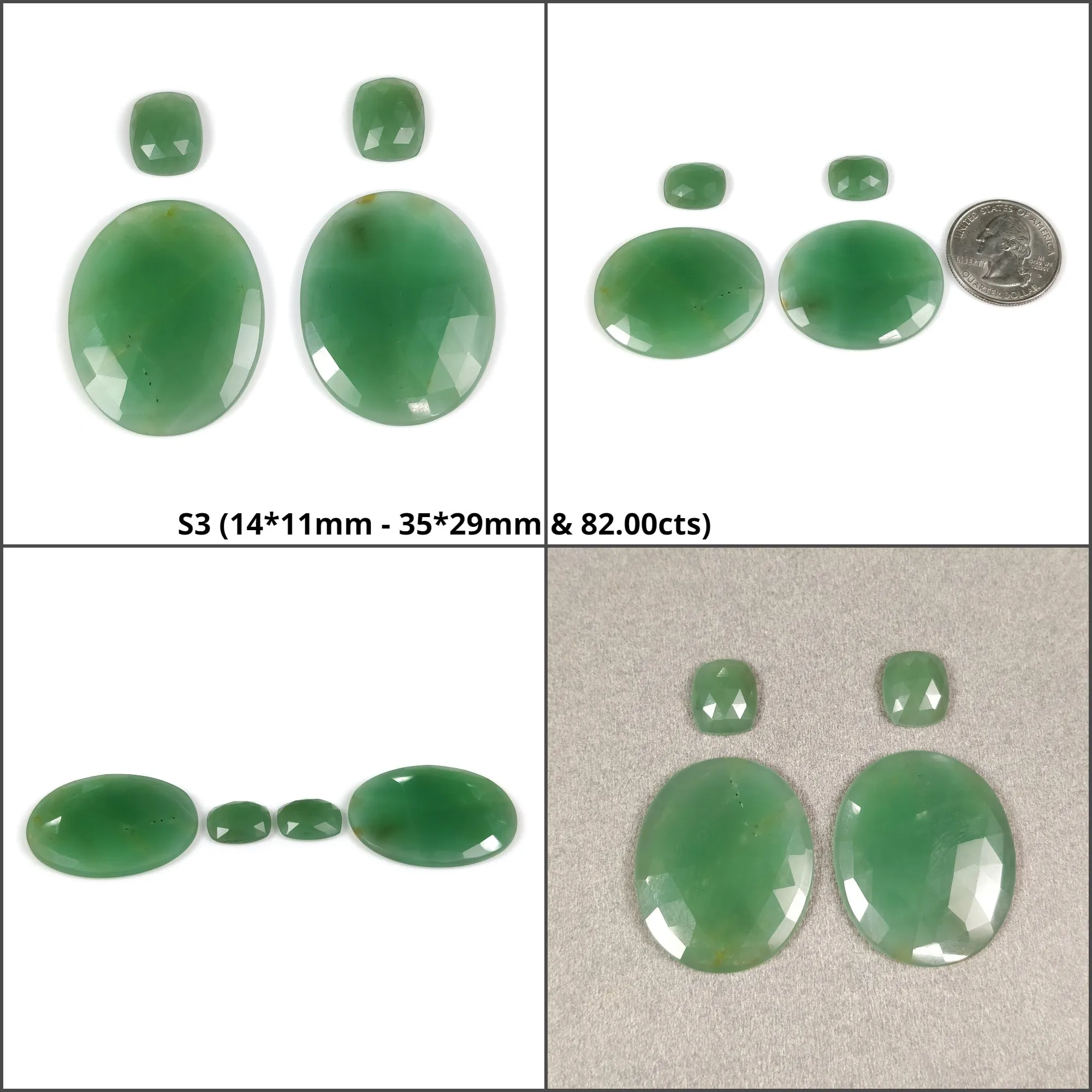 GREEN QUARTZITE Gemstone Rose Cut : Natural Untreated Unheated Quartzite Pear Oval Cushion Shape 3pcs, 4pcs