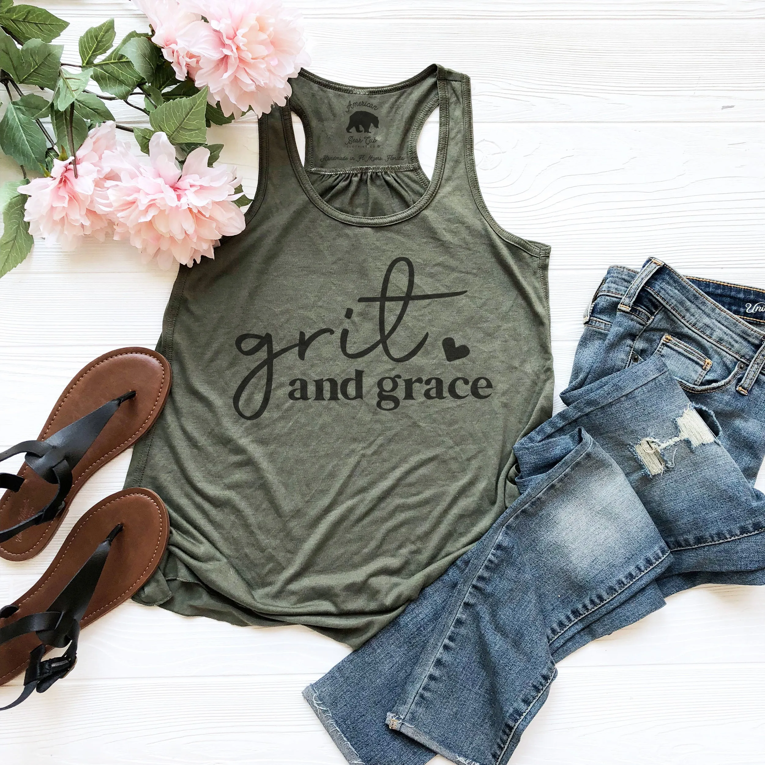 Grit and Grace flowy racerback tank tops - light or dark artwork