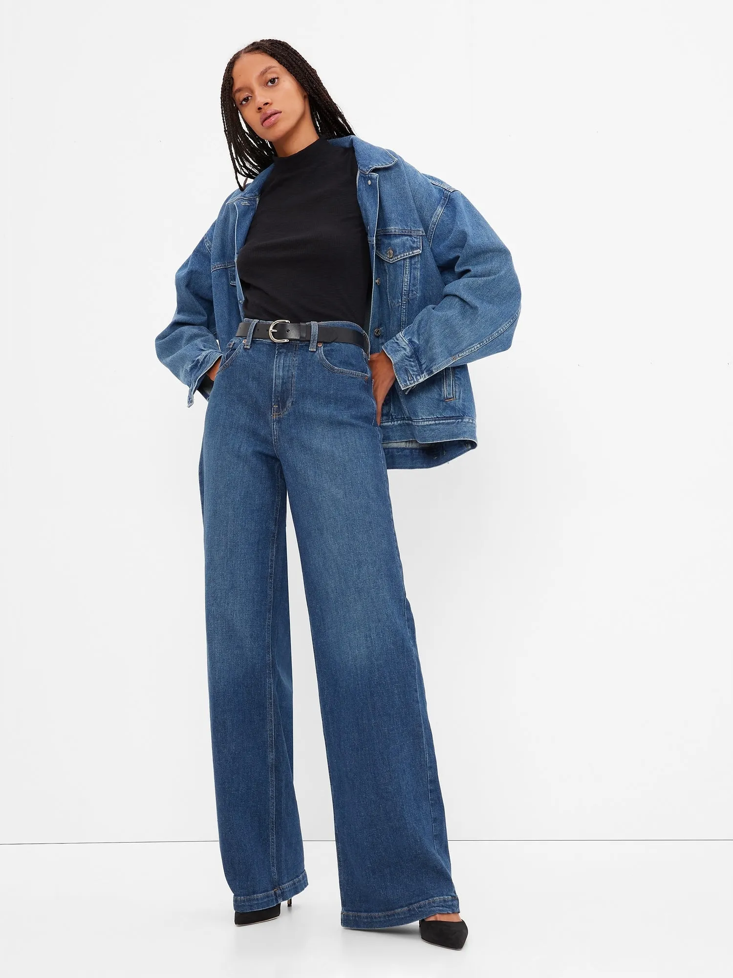 High Rise Stride Wide-Leg Jeans with Washwell