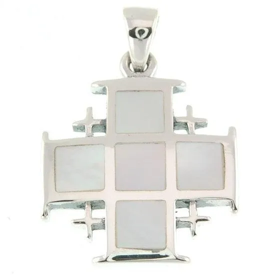 Jerusalem White Cross Mother of Pearl Pendant   Sterling Silver 925 Neck Chain