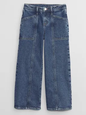 Kids High Rise Wide-Leg Seamed Ankle Jeans with Washwell