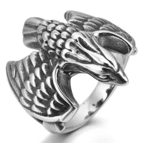 Men's Stainless Steel Ring Silver Tone Black Eagle Hawk