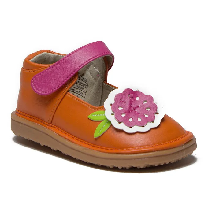 Mooshu Toddler Girl's Big Flower Squeaky Mary Jane Flats Shoes