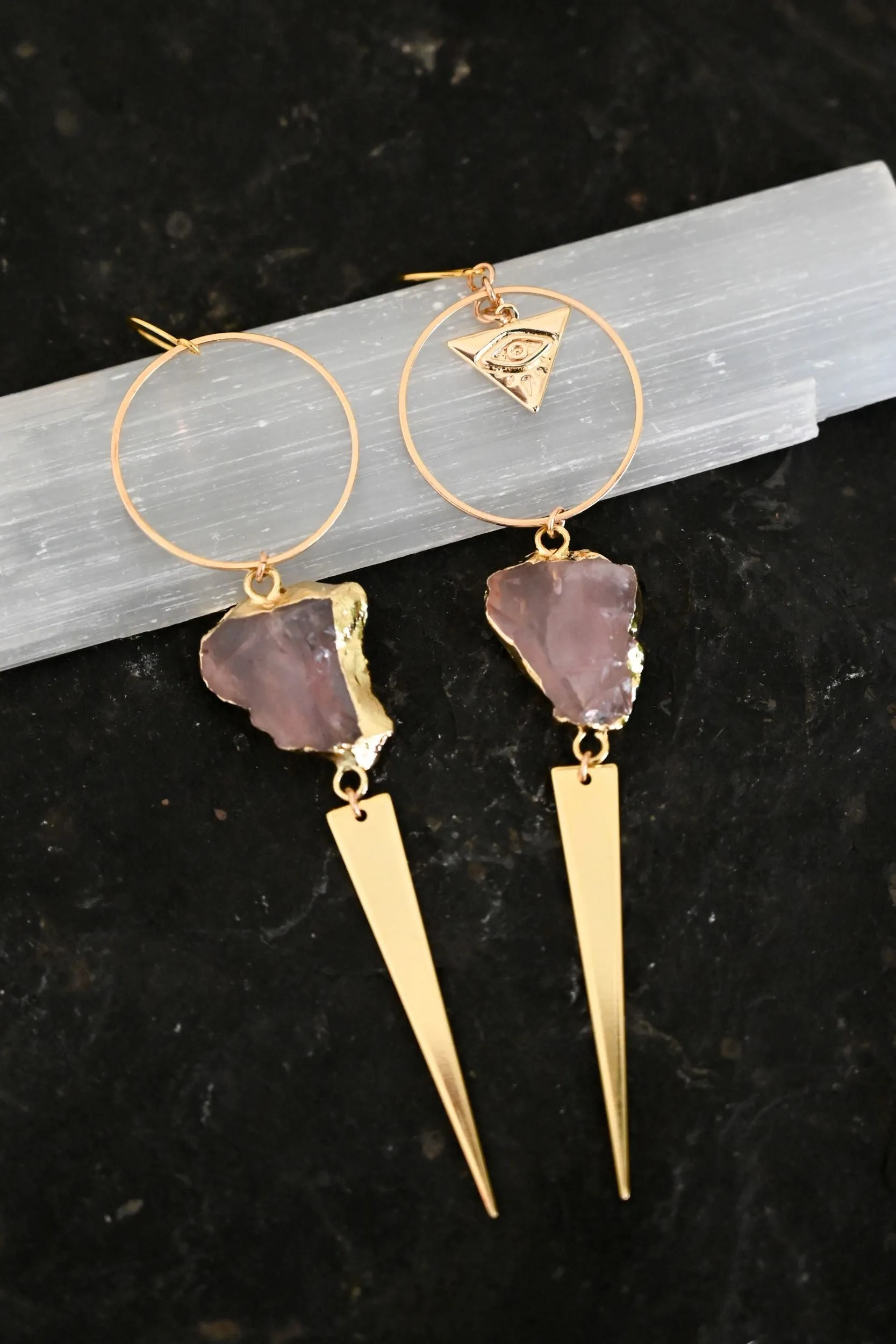 My Fiercest Protector Rose Quartz Gold Earrings