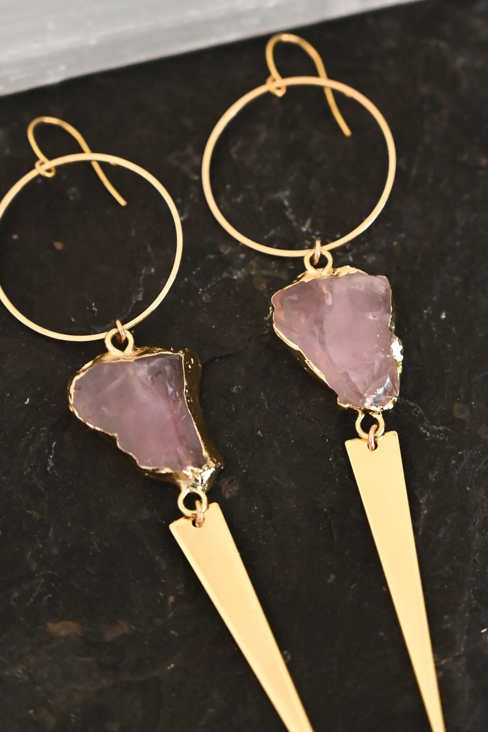 My Fiercest Protector Rose Quartz Gold Earrings