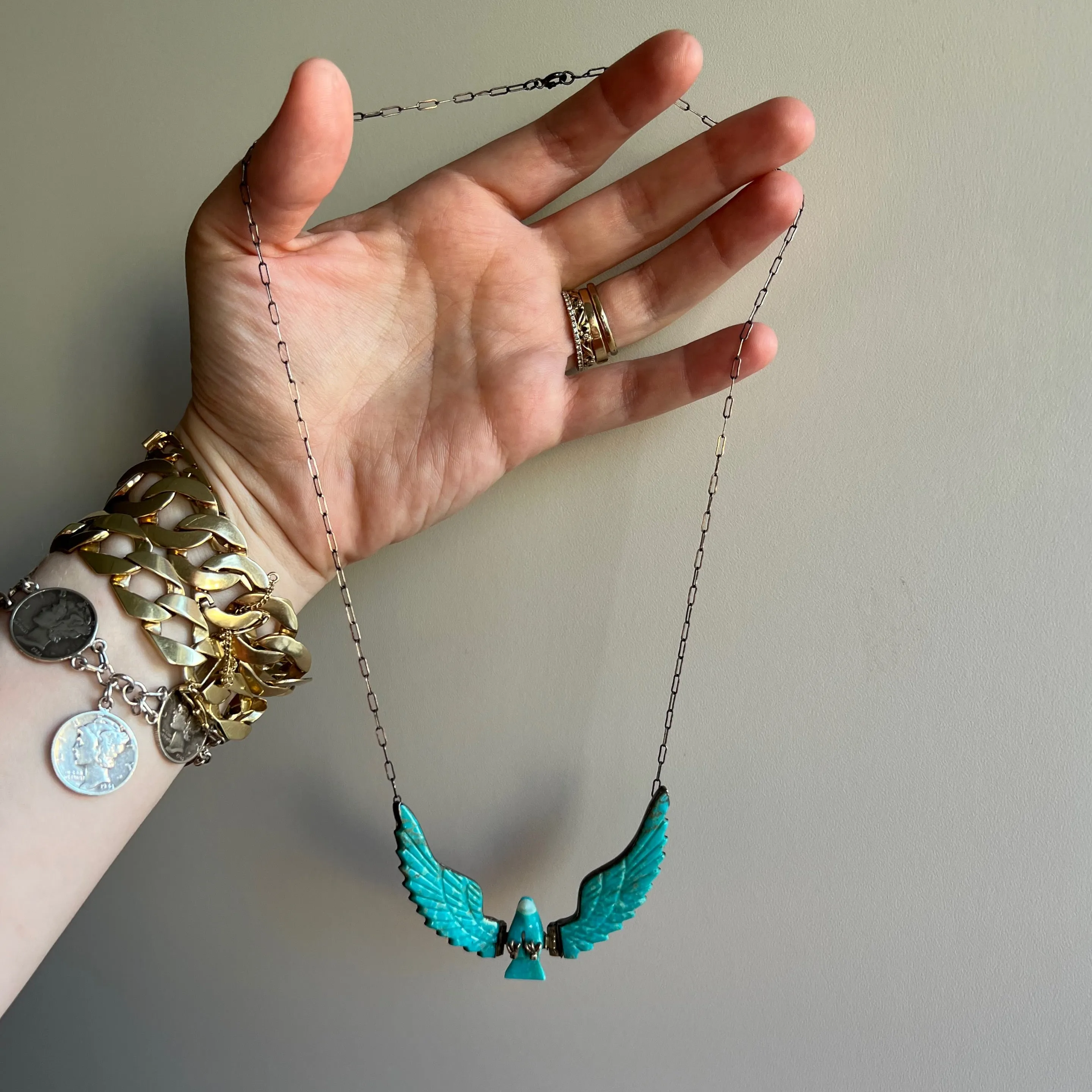 P R E - L O V E D // ready for flight / sterling silver and turquoise artist signed eagle necklace / a necklace