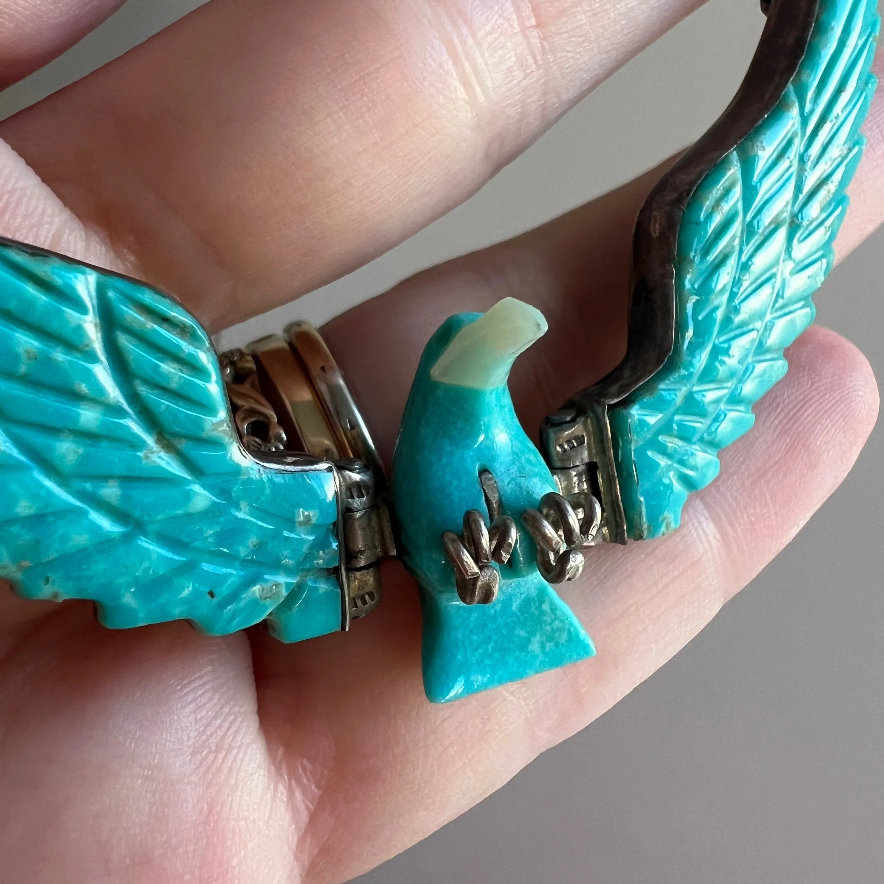 P R E - L O V E D // ready for flight / sterling silver and turquoise artist signed eagle necklace / a necklace