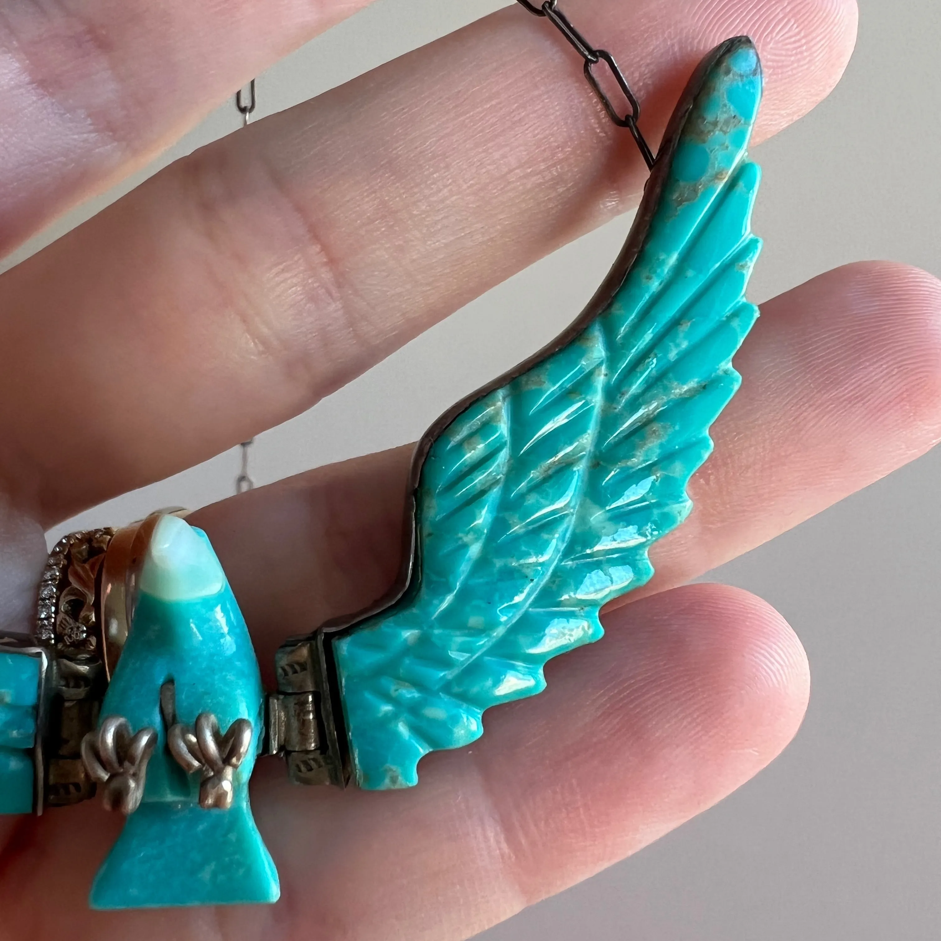 P R E - L O V E D // ready for flight / sterling silver and turquoise artist signed eagle necklace / a necklace