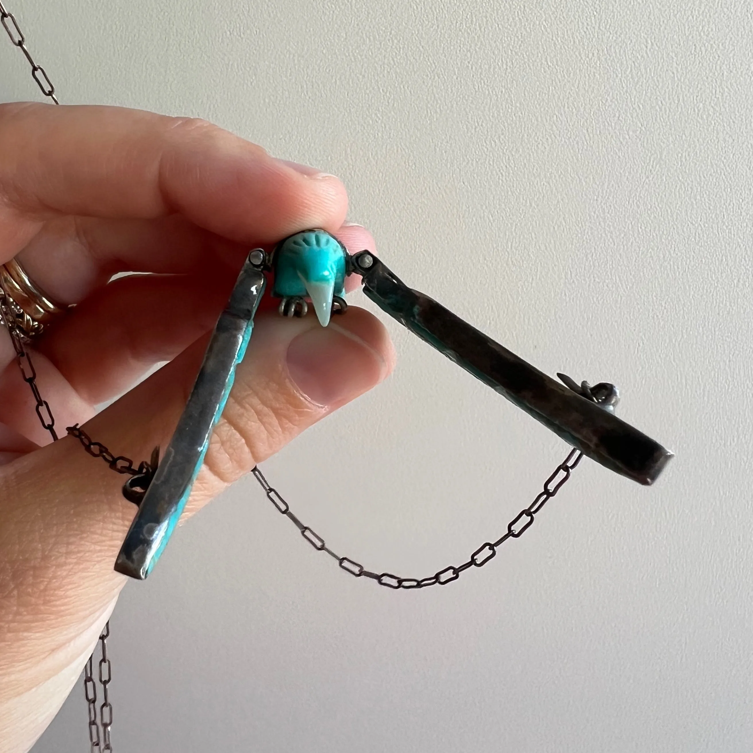 P R E - L O V E D // ready for flight / sterling silver and turquoise artist signed eagle necklace / a necklace