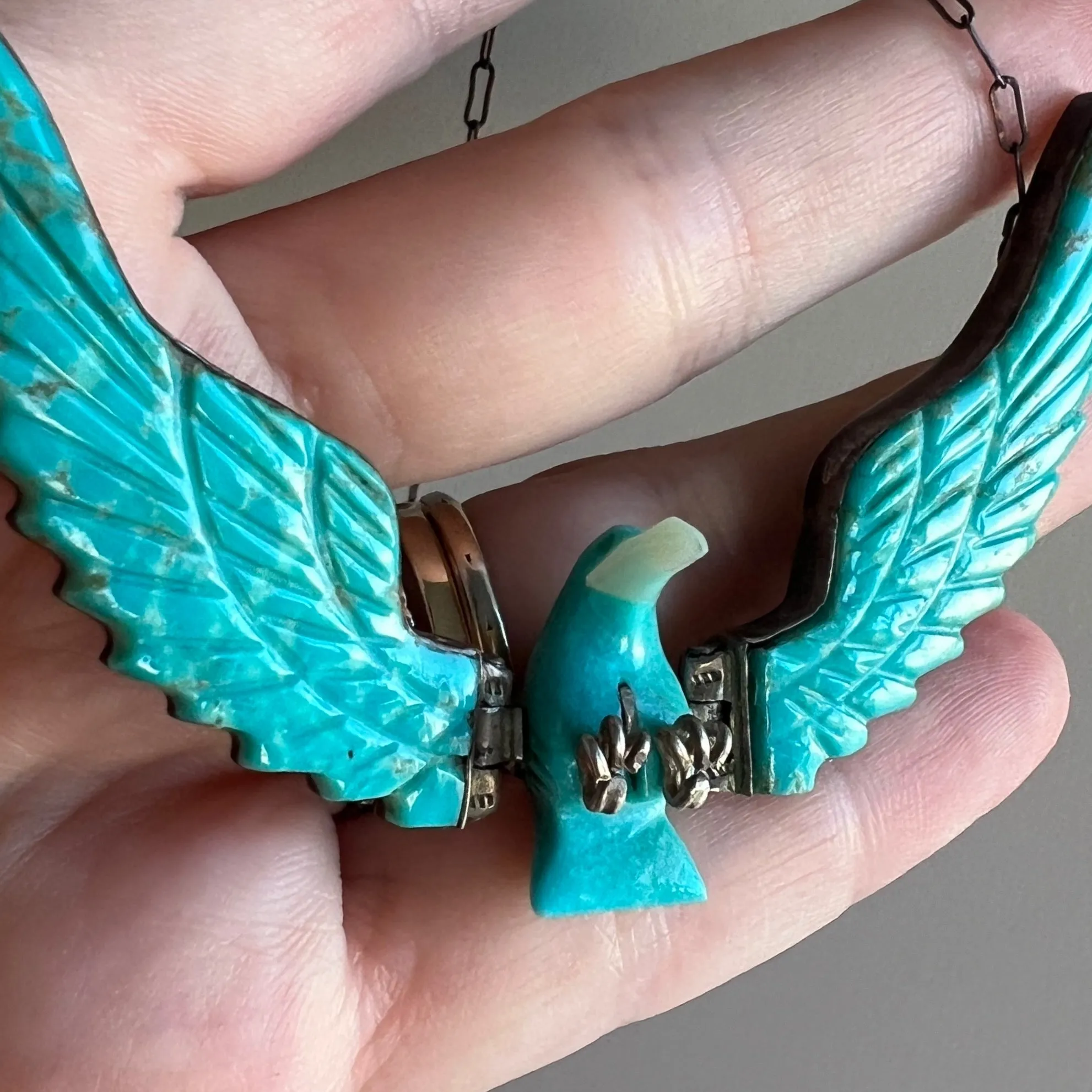 P R E - L O V E D // ready for flight / sterling silver and turquoise artist signed eagle necklace / a necklace