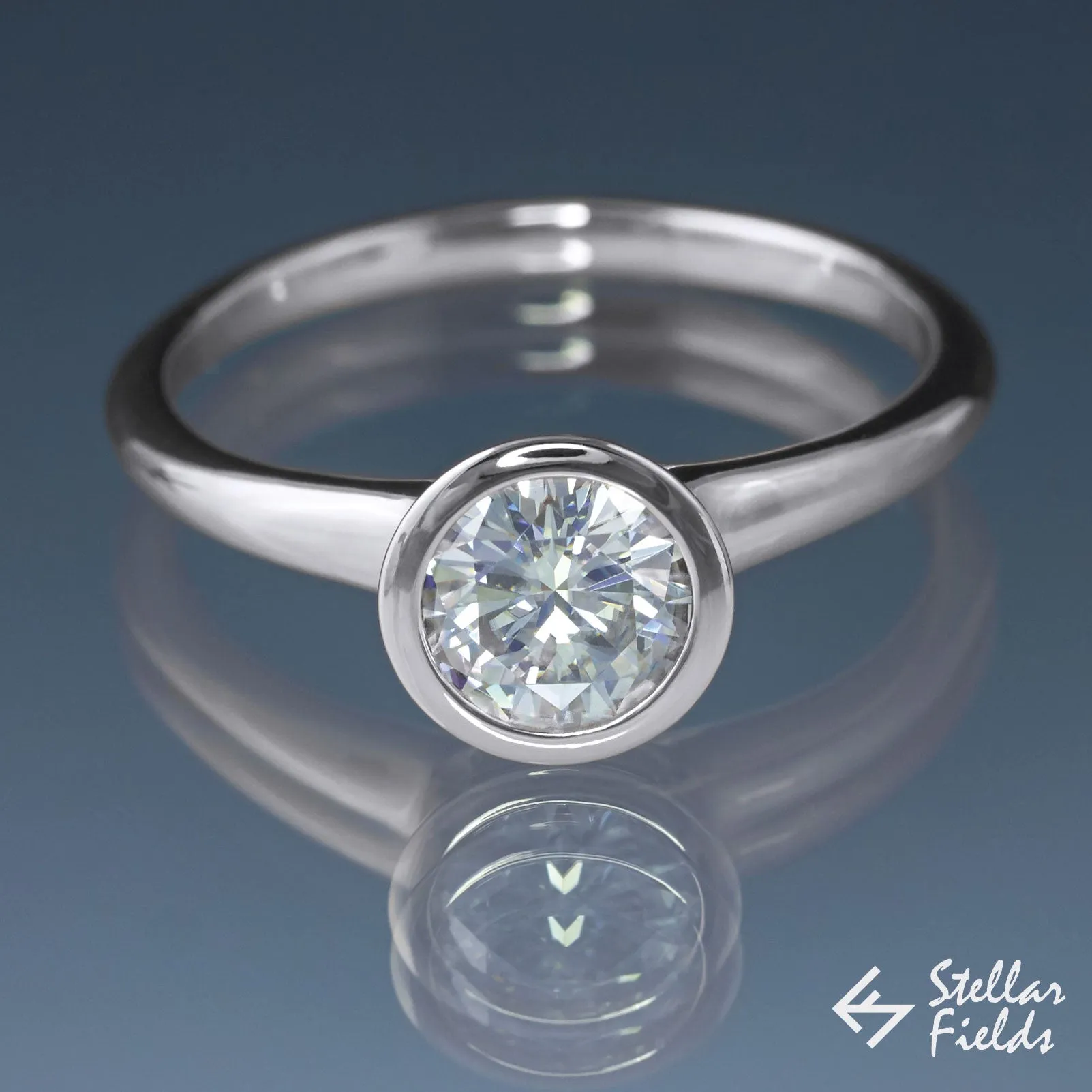 Peekaboo Bezel Engagement Ring - 1ct 6.5mm Forever Brilliant Moissanite