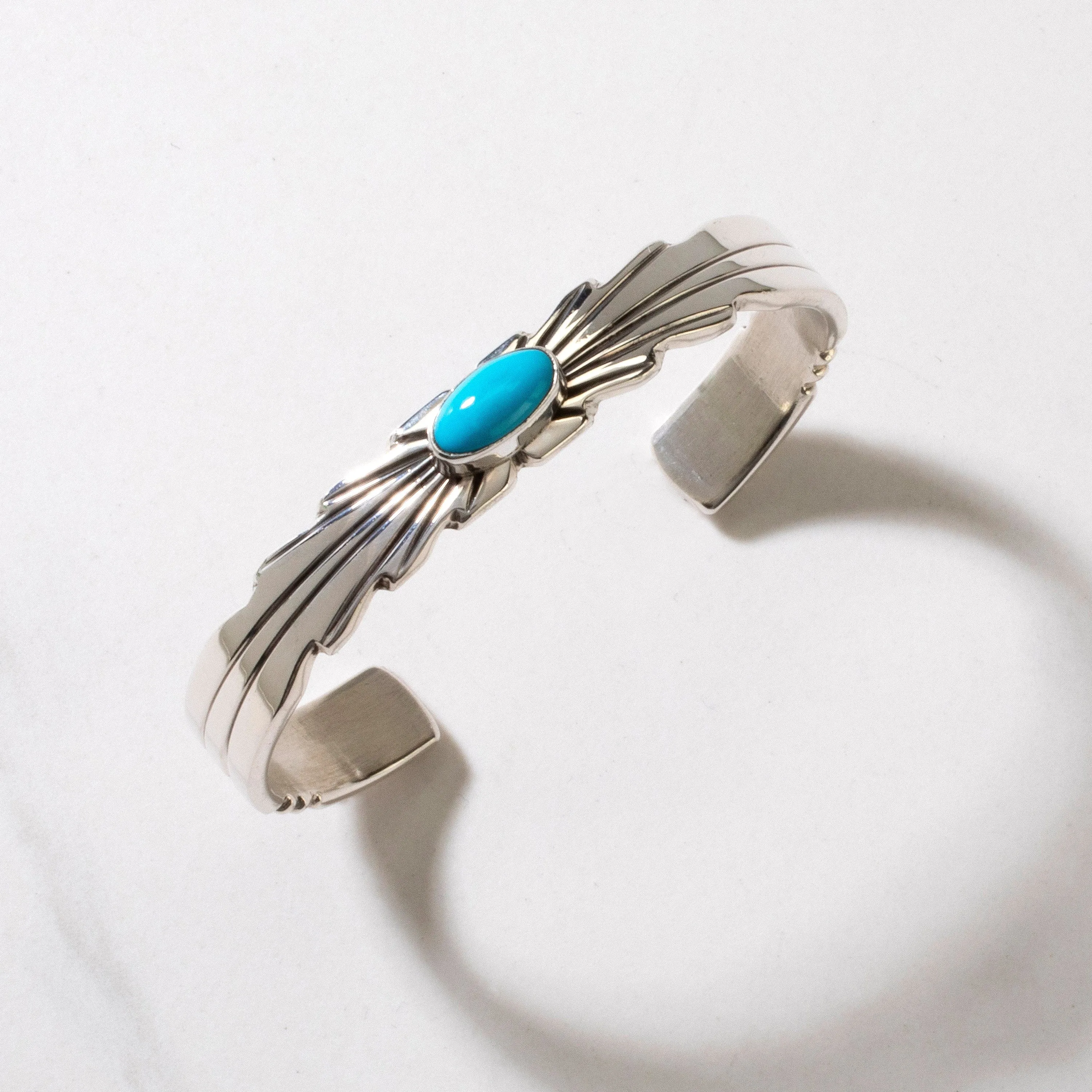 Ray Bennett Navajo Sleeping Beauty Turquoise USA Native American Made 925 Sterling Silver Cuff