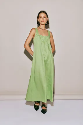 San Paolo Smock Linen Midi Dress Green