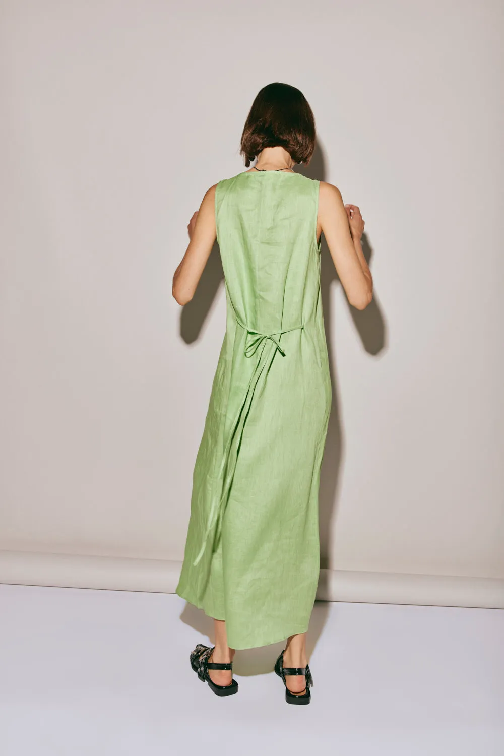 San Paolo Smock Linen Midi Dress Green