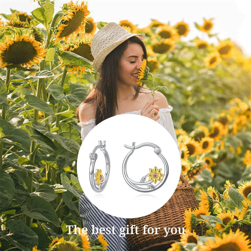 Sunflower Earrings Daisy Earrings 925 Sterling Silver Hoop Earrings Gifts for Women Girls Hypoallergenic Earrings