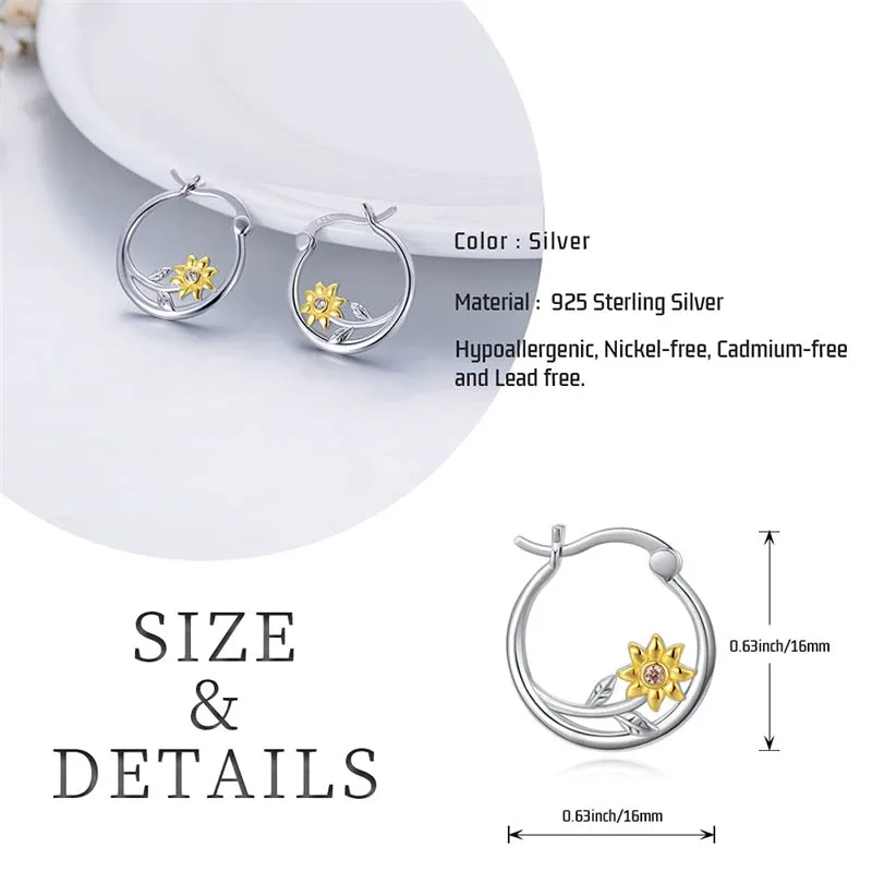 Sunflower Earrings Daisy Earrings 925 Sterling Silver Hoop Earrings Gifts for Women Girls Hypoallergenic Earrings