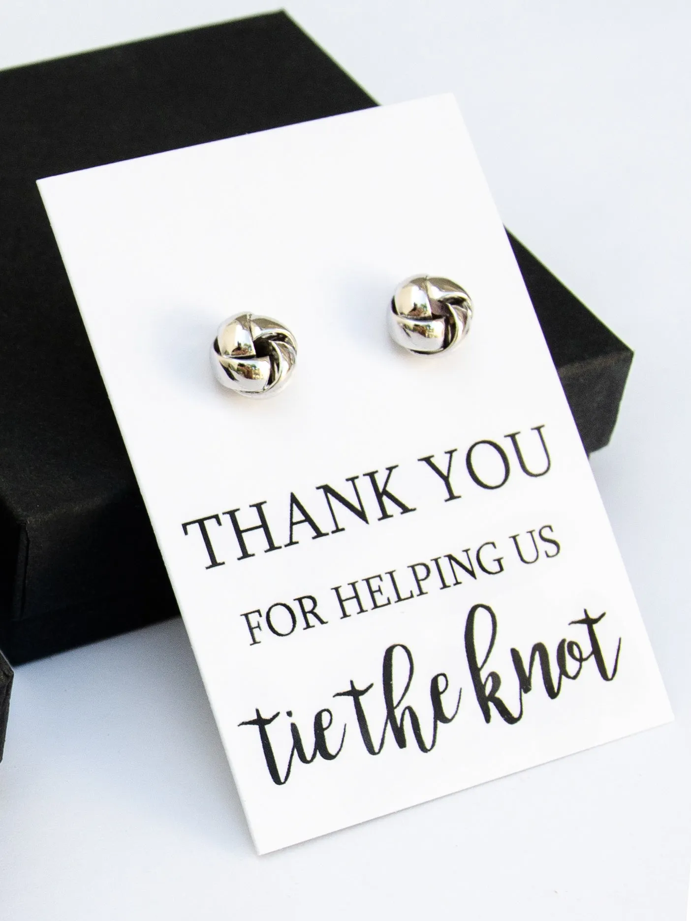 Thank You for Helping us Tie the Knot Silver Earrings