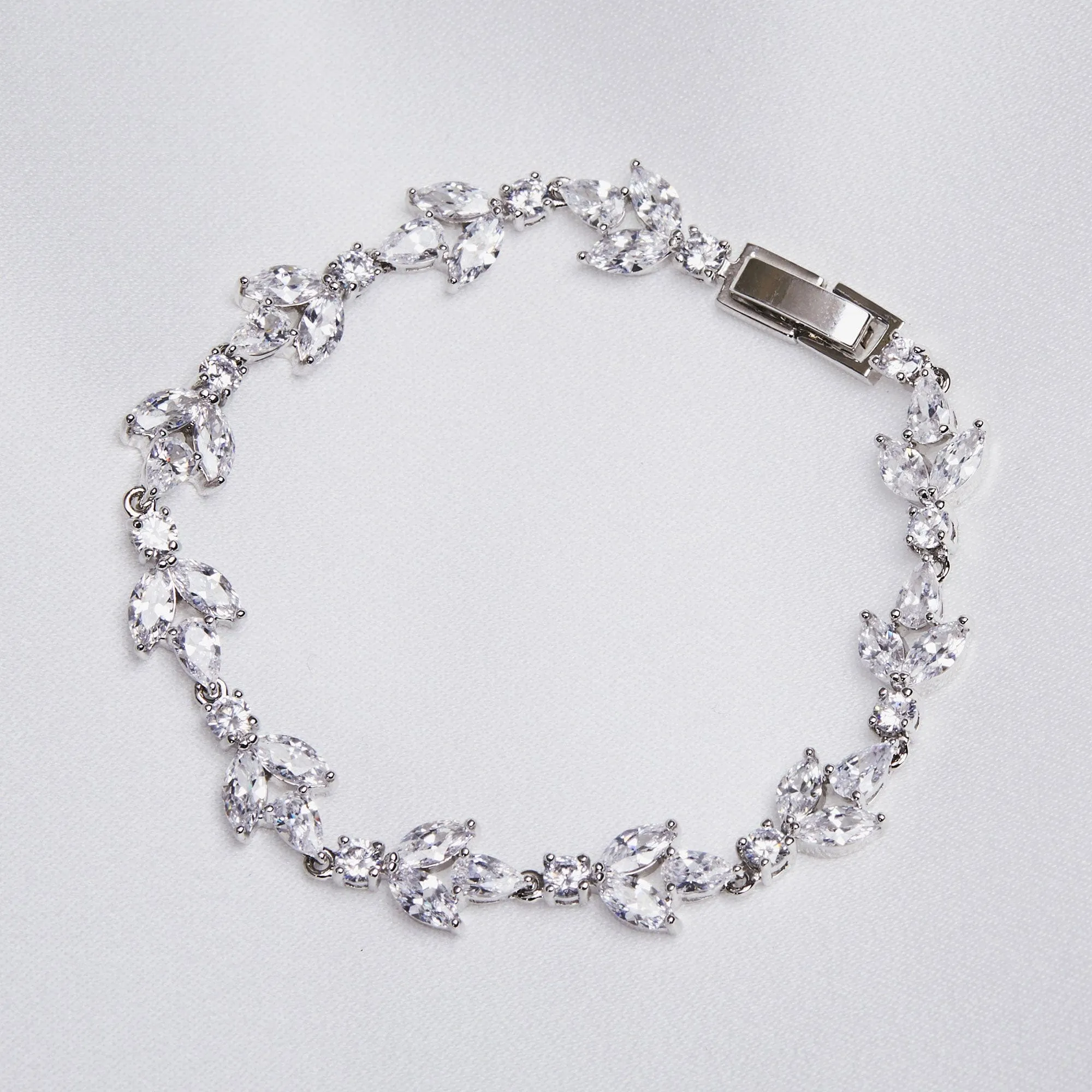 Tiny Crystal Leaf Bracelet Cubic Zirconia Crystals