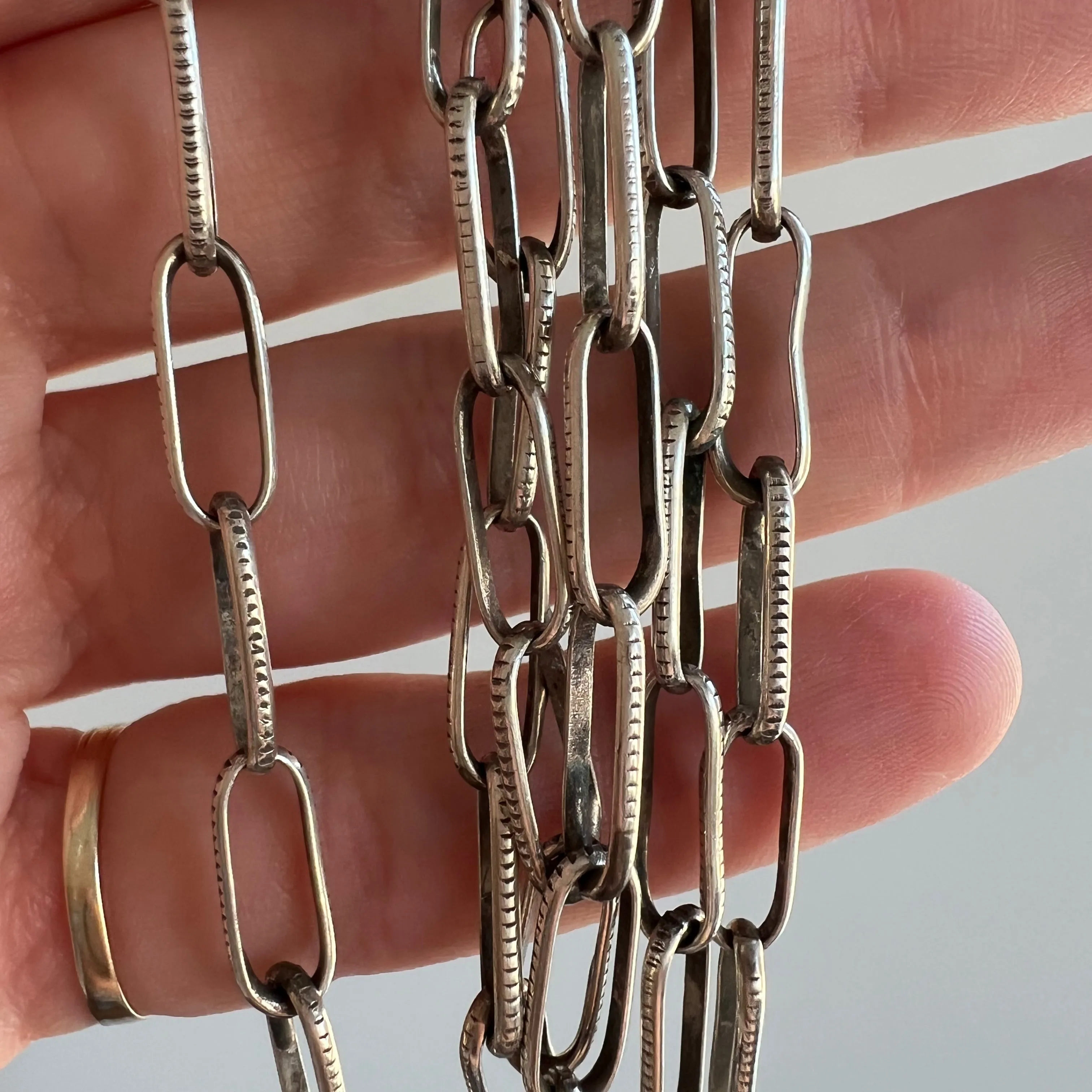 V I N T A G E // handmade paperclip / sterling silver long oval link chain / 23.75, 11g