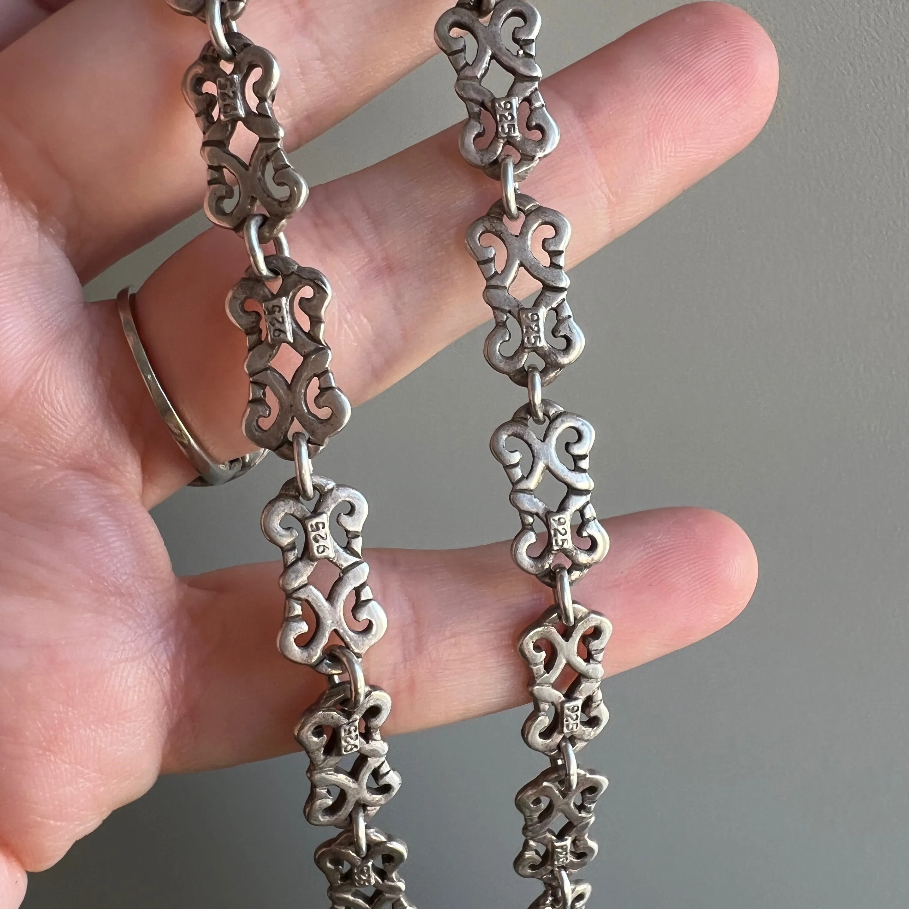 V I N T A G E // lace links / sterling silver fancy ornate filigree link necklace / 18.25, 25g