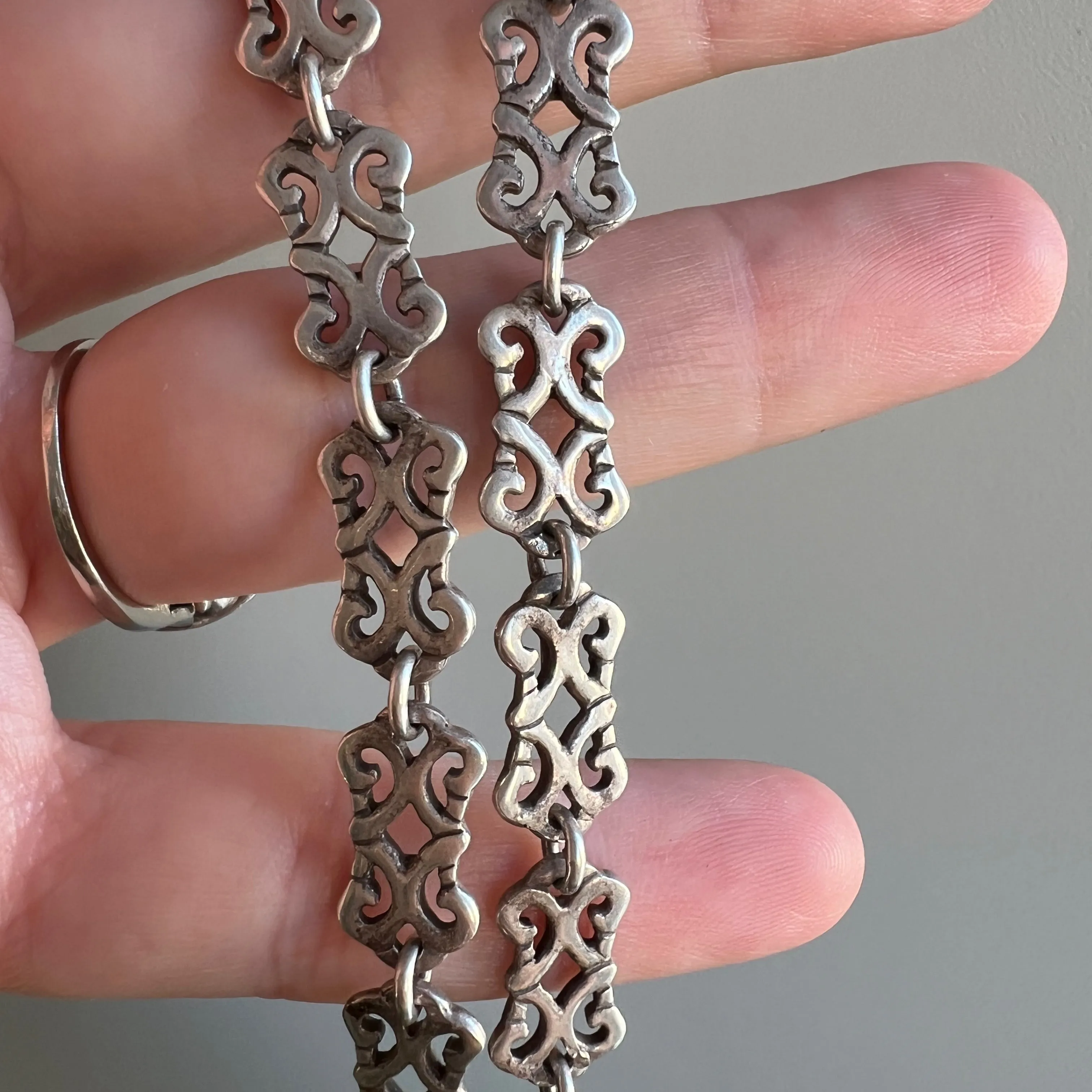 V I N T A G E // lace links / sterling silver fancy ornate filigree link necklace / 18.25, 25g