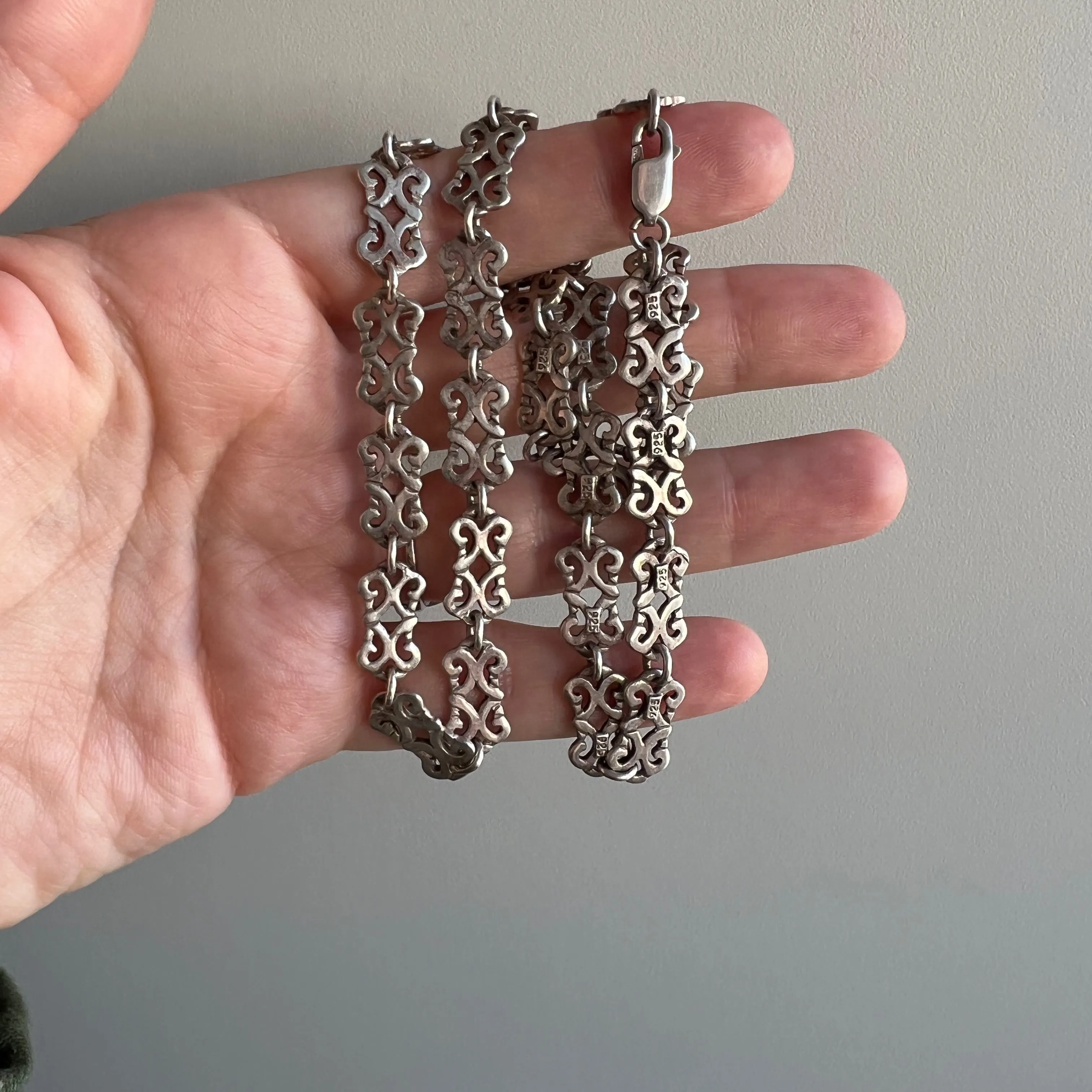 V I N T A G E // lace links / sterling silver fancy ornate filigree link necklace / 18.25, 25g