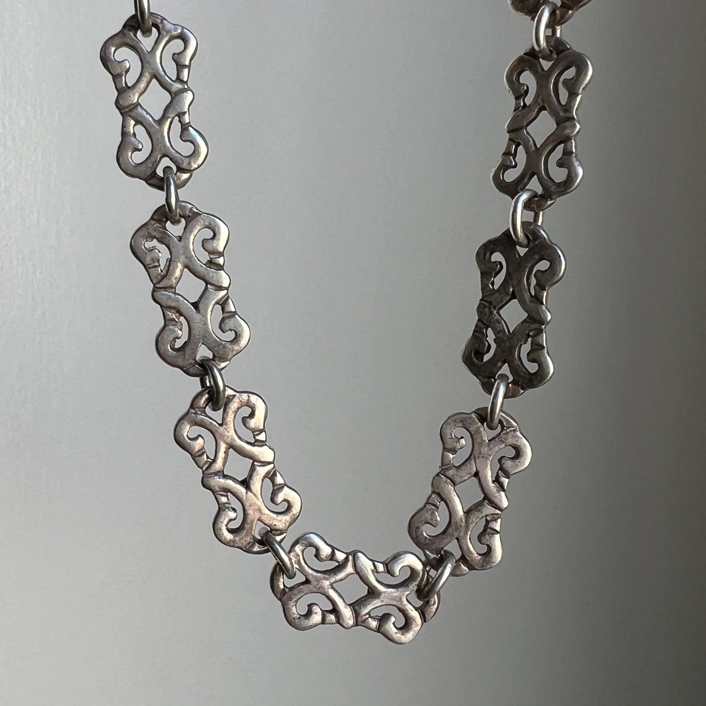 V I N T A G E // lace links / sterling silver fancy ornate filigree link necklace / 18.25, 25g