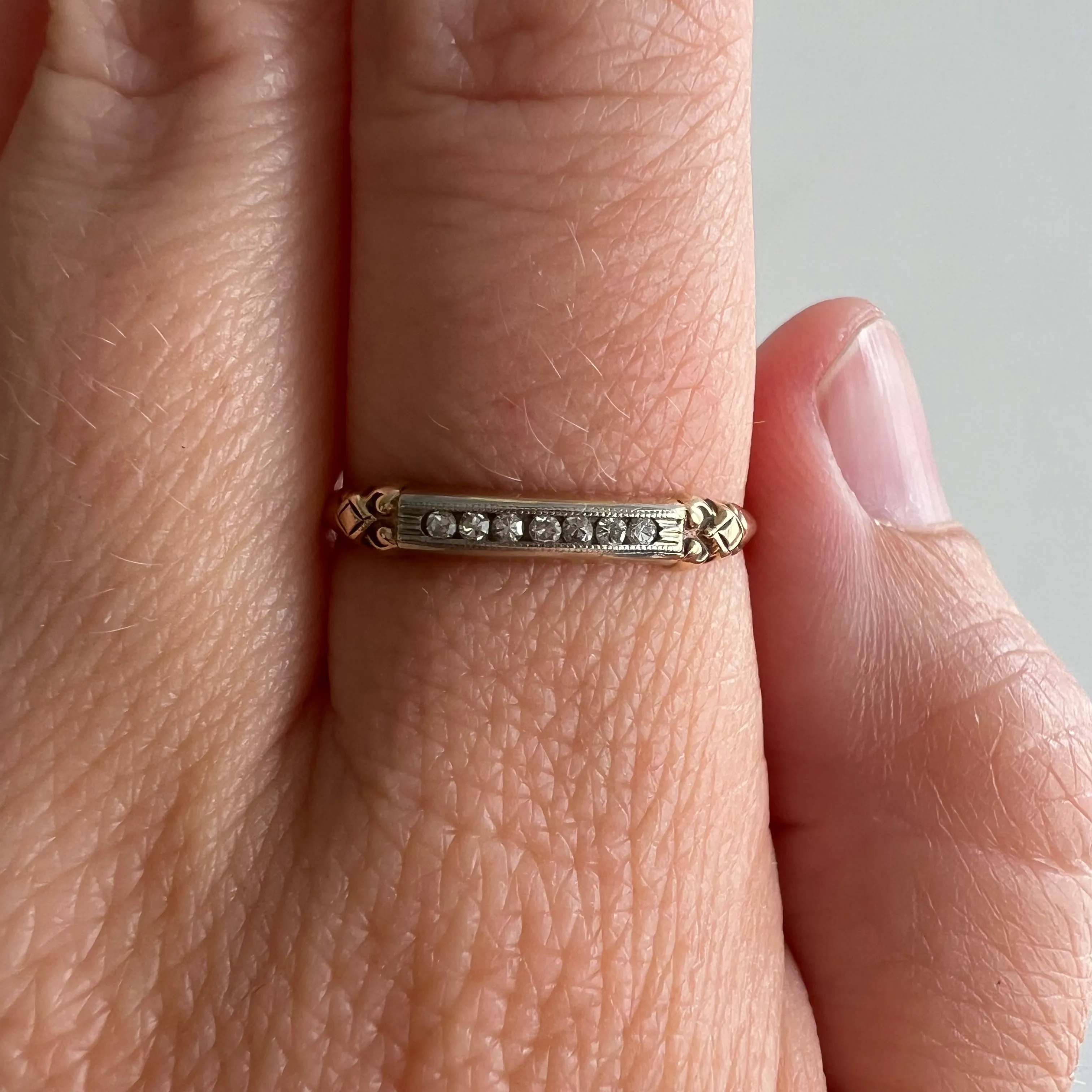 V I N T A G E //  lucky seven elegance / 14k yellow and white gold ring with diamonds / size 8.5