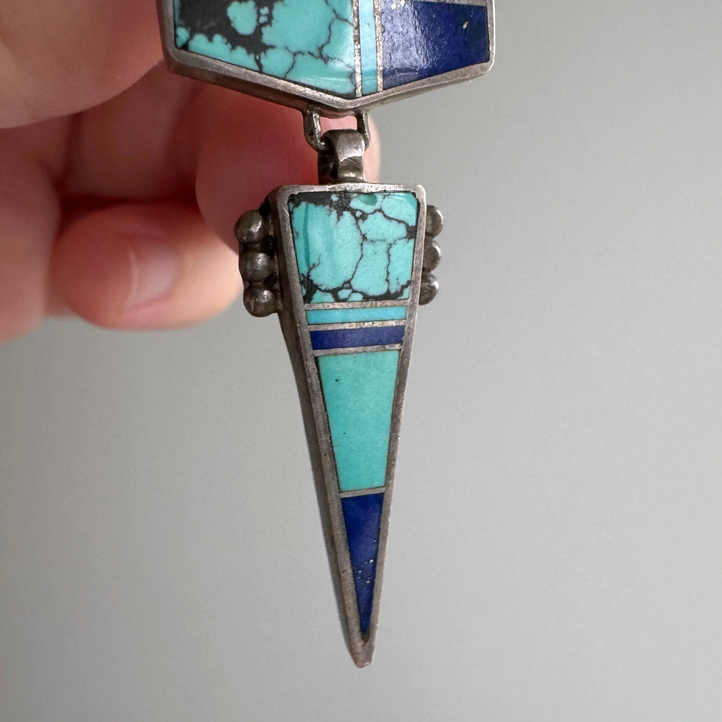 V I N T A G E // solved puzzle / sterling silver geometric inlay pendant with lapis and turquoise