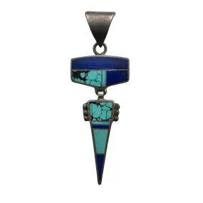 V I N T A G E // solved puzzle / sterling silver geometric inlay pendant with lapis and turquoise